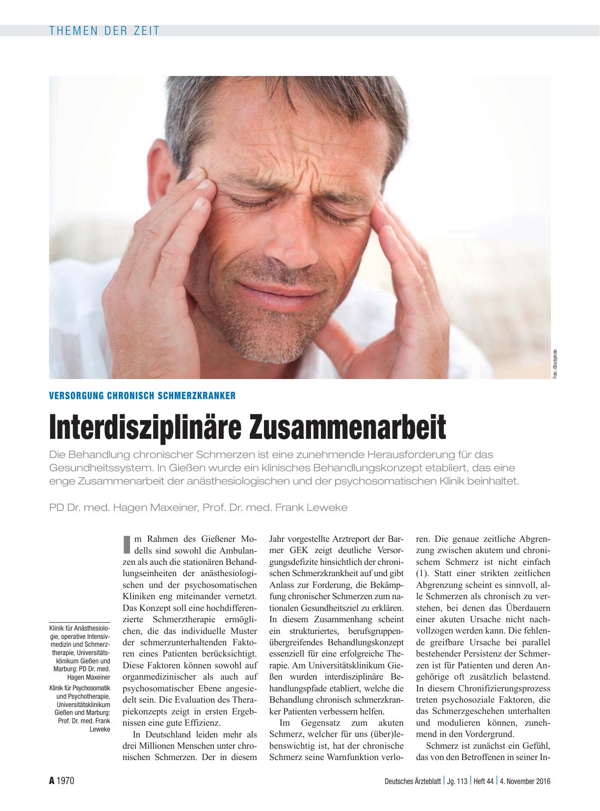 Vorschauseite 1: Versorgung chronisch Schmerzkranker: Interdisziplinäre Zusammenarbeit