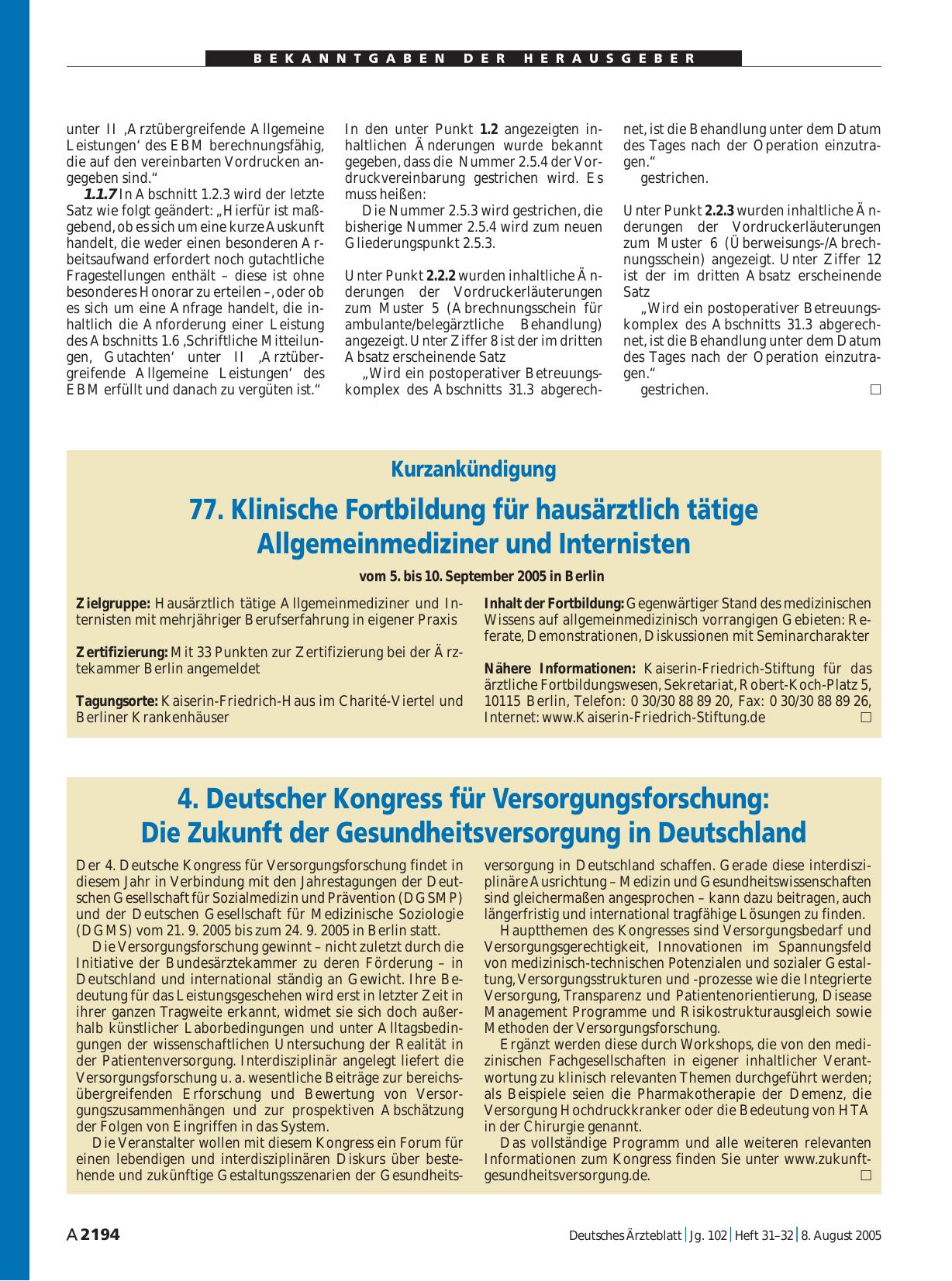 Vorschauseite 1: 4. Deutscher Kongress für Versorgungsforschung: Die Zukunft der Gesundheitsversorgung in Deutschland