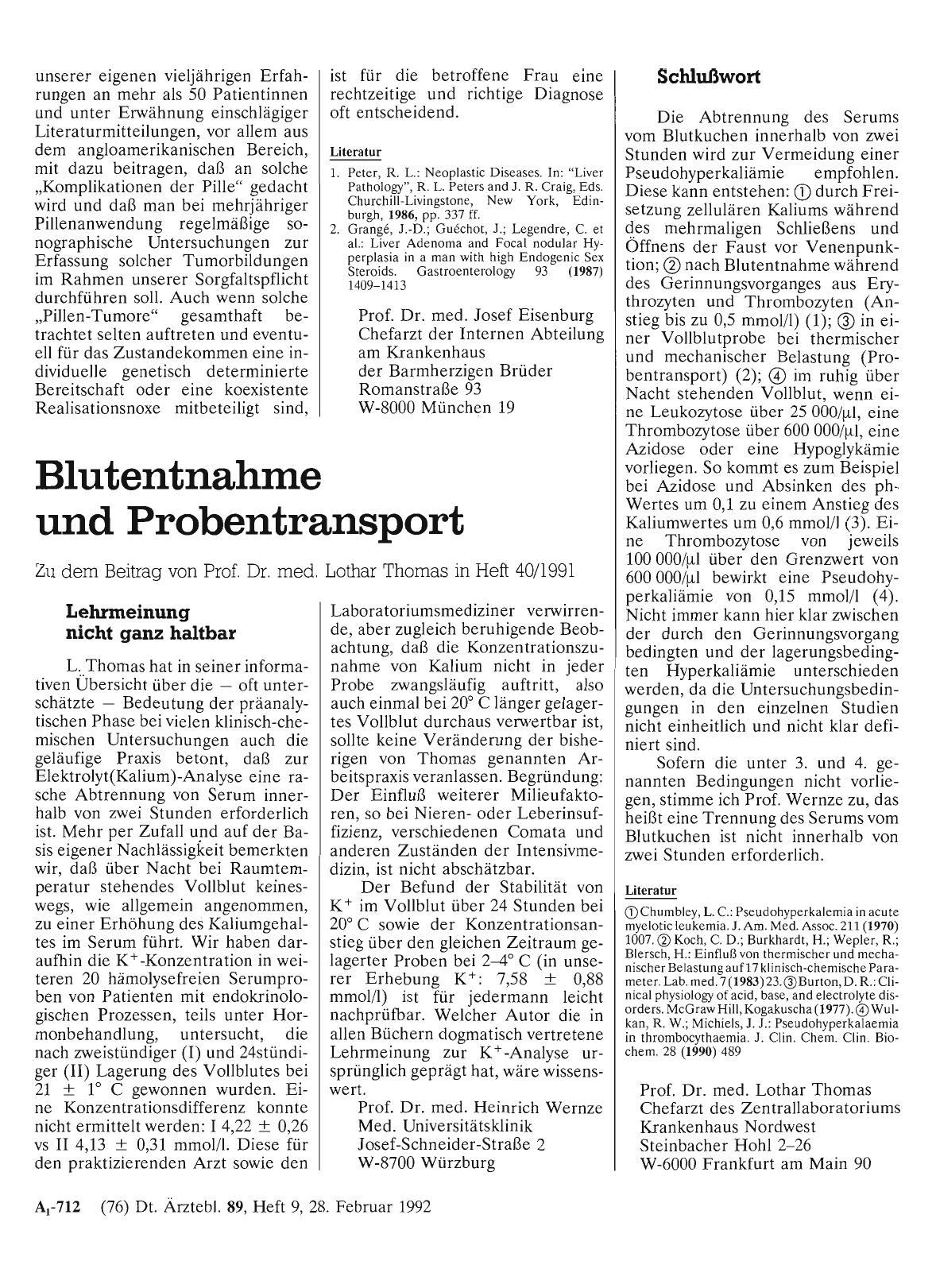 Vorschauseite 1: Blutentnahme und Probentransport: Schlußwort