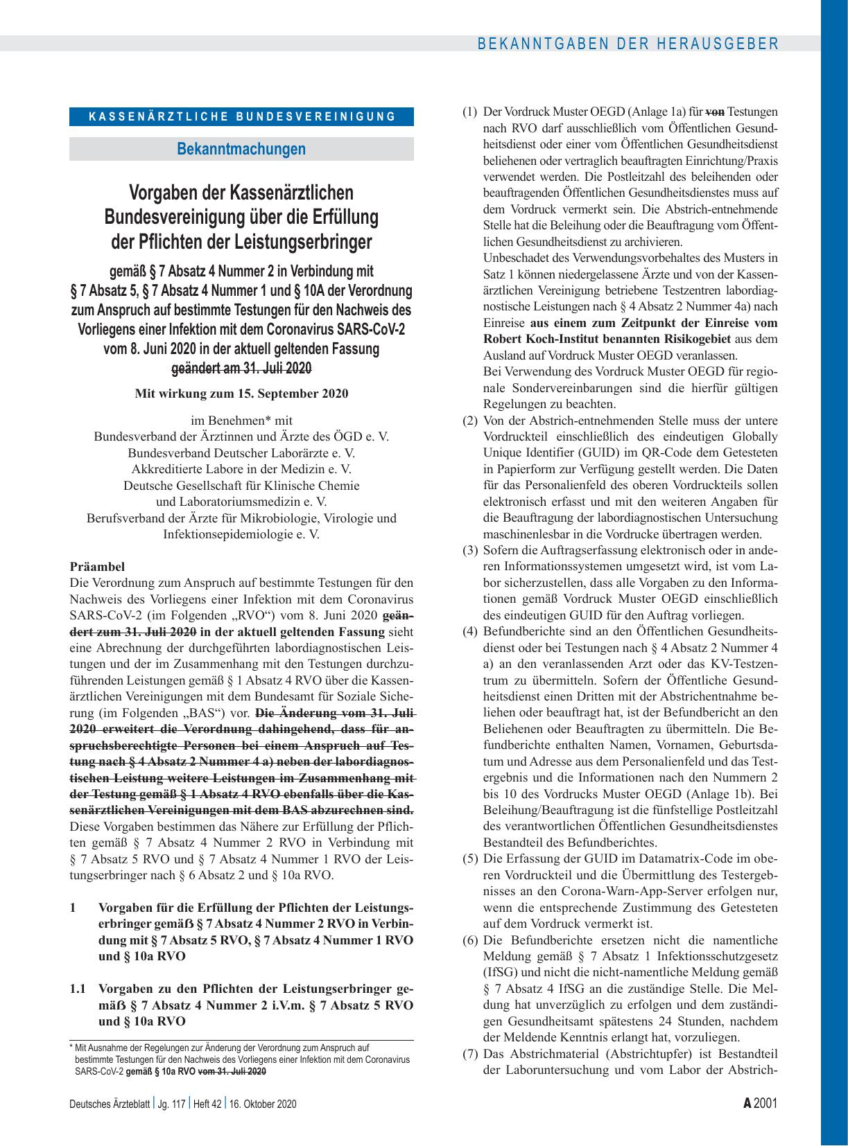 Vorschauseite 1: Vorgaben der Kassenärztlichen Bundesvereinigung über die Erfüllung der Pflichten der Leistungserbringer gemäß § 7 Absatz 4 Nummer 2 in Verbindung mit § 7 Absatz 5, § 7 Absatz 4 Nu…
