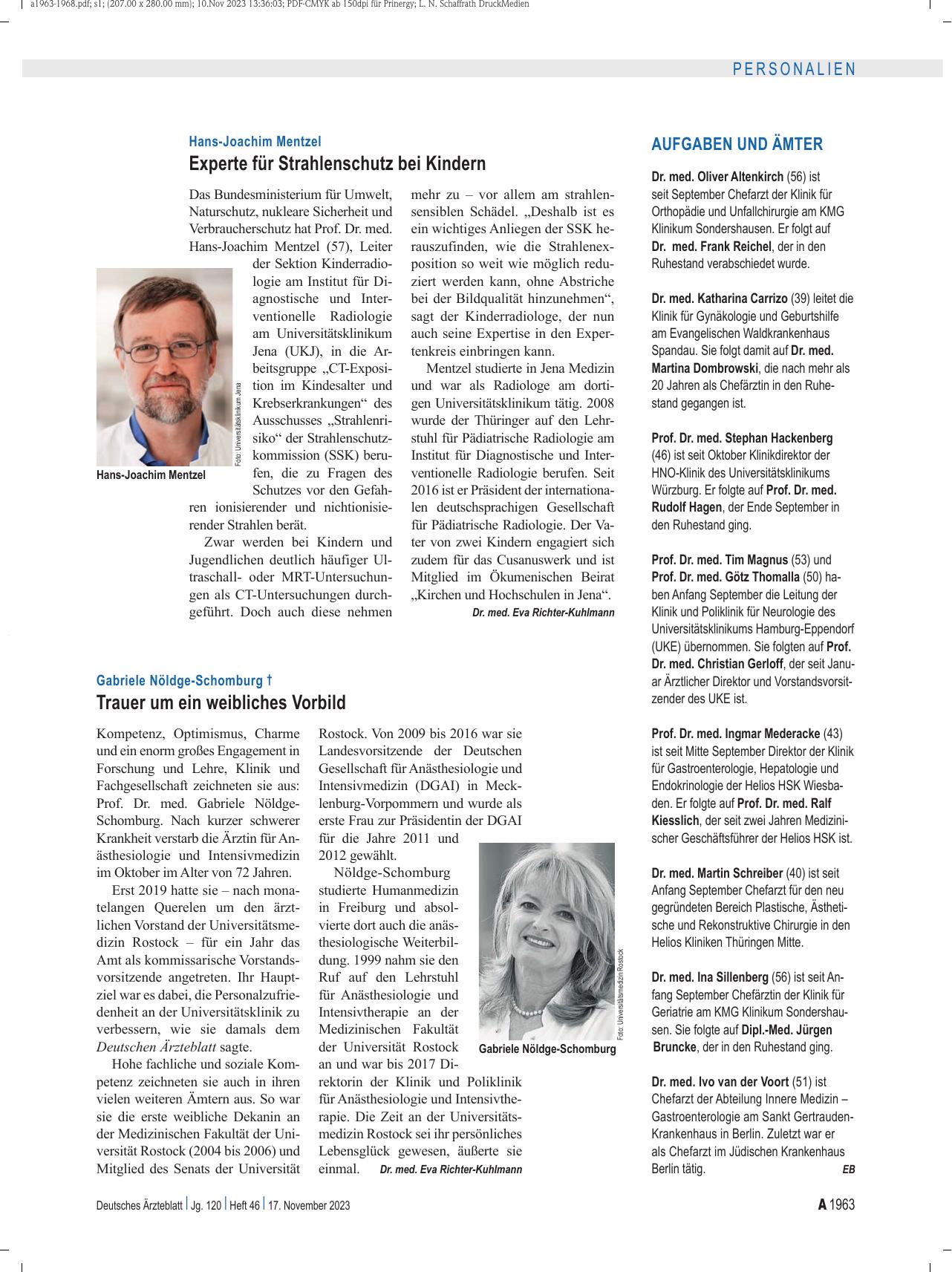 Vorschauseite 1: Gabriele Nöldge-Schomburg †: Trauer um ein weibliches Vorbild