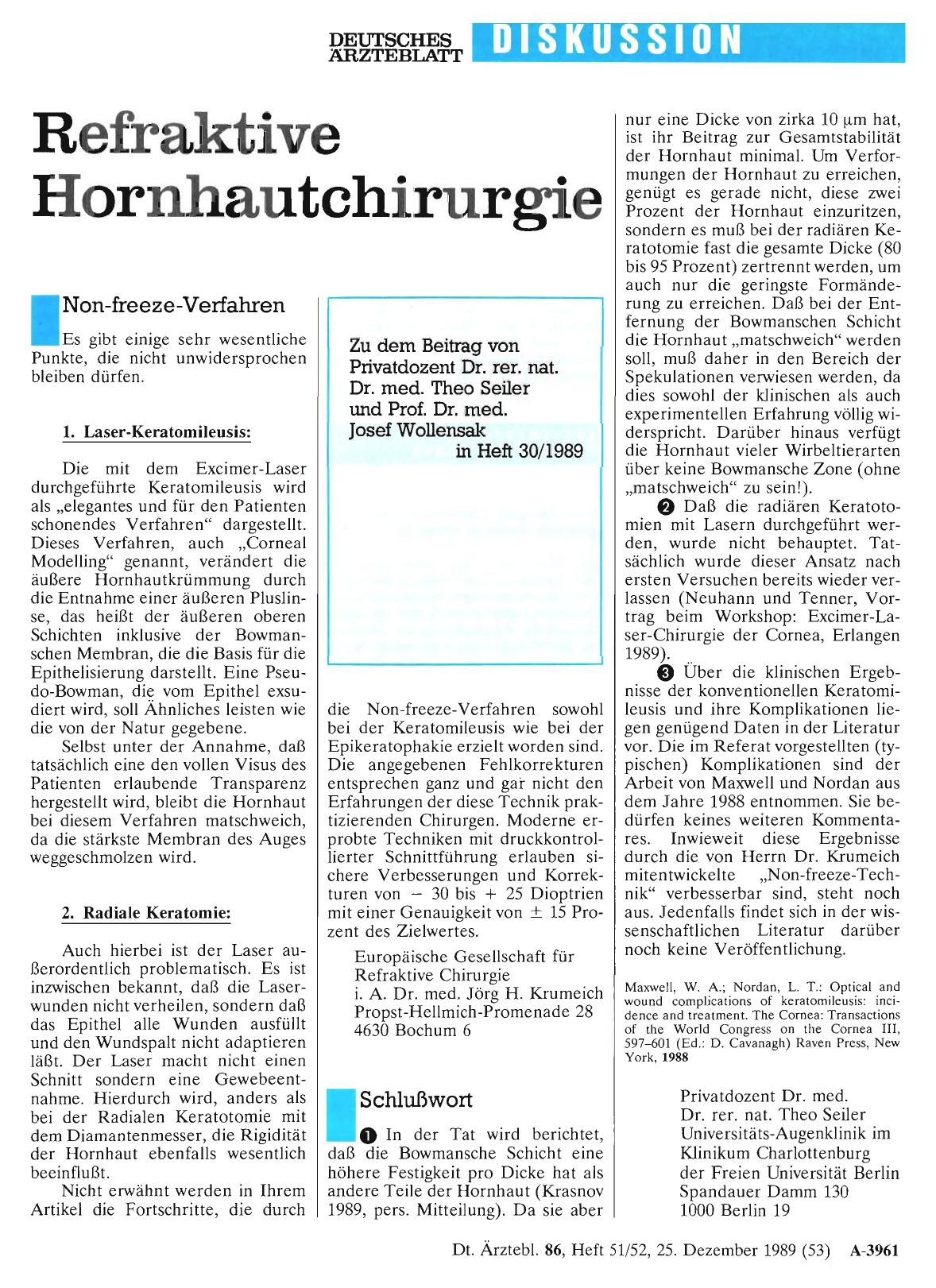 Vorschauseite 1: Refraktive Hornhautchirurgie: Schlußwort