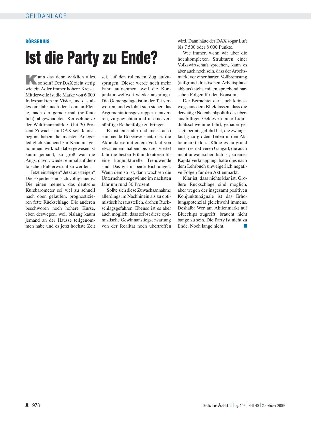 Vorschauseite 1: Börsebius: Ist die Party zu Ende?