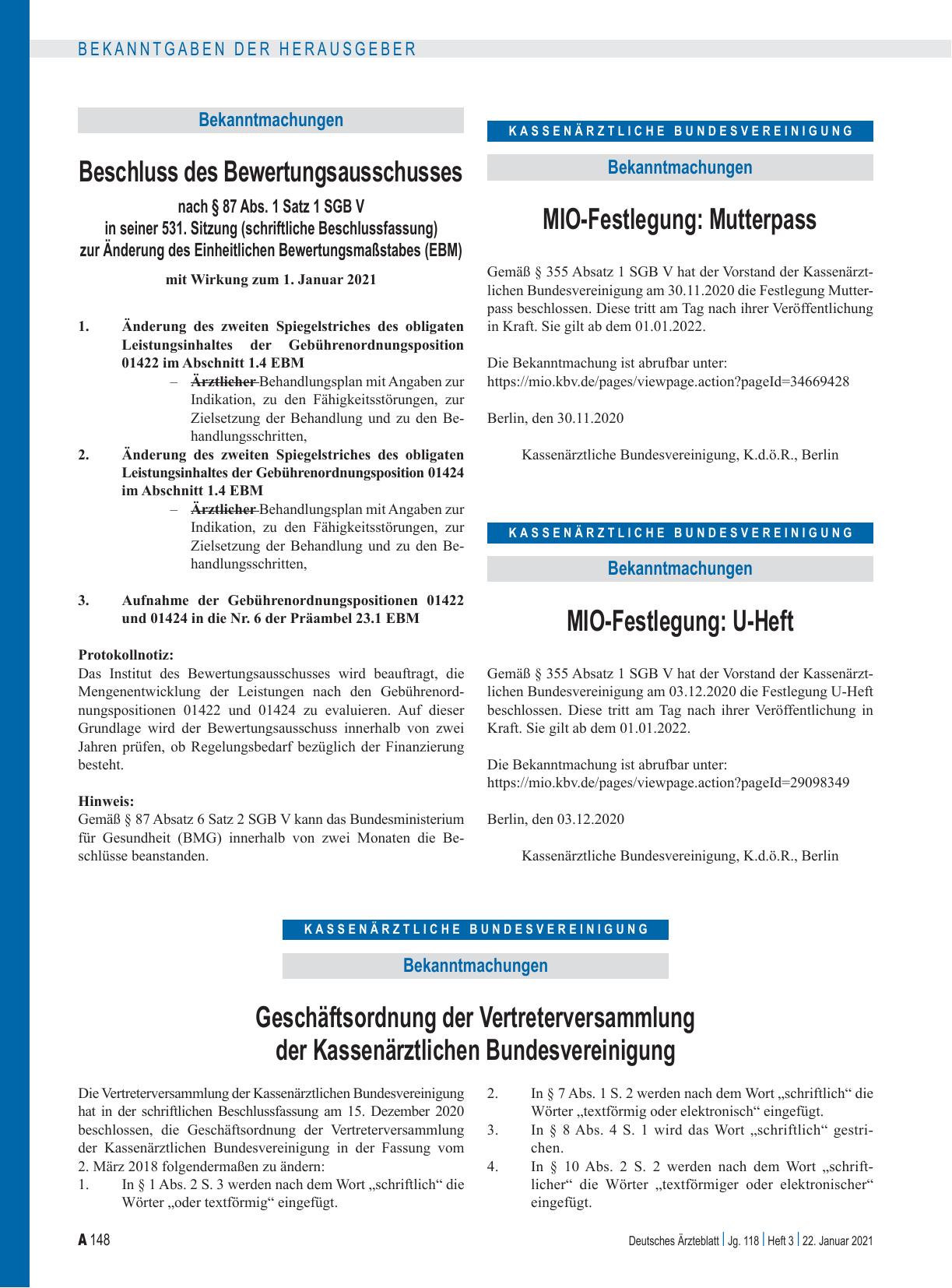 Vorschauseite 1: MIO-Festlegung: U-Heft