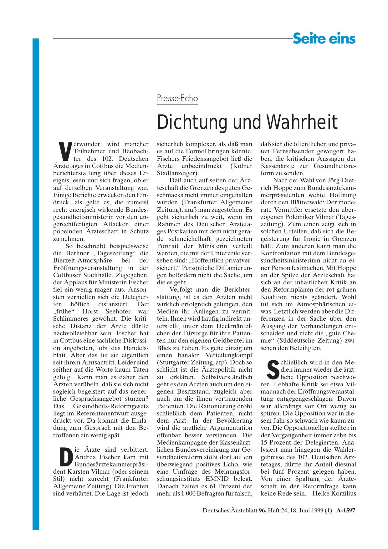 Vorschauseite 1: Presse-Echo: Dichtung und Wahrheit
