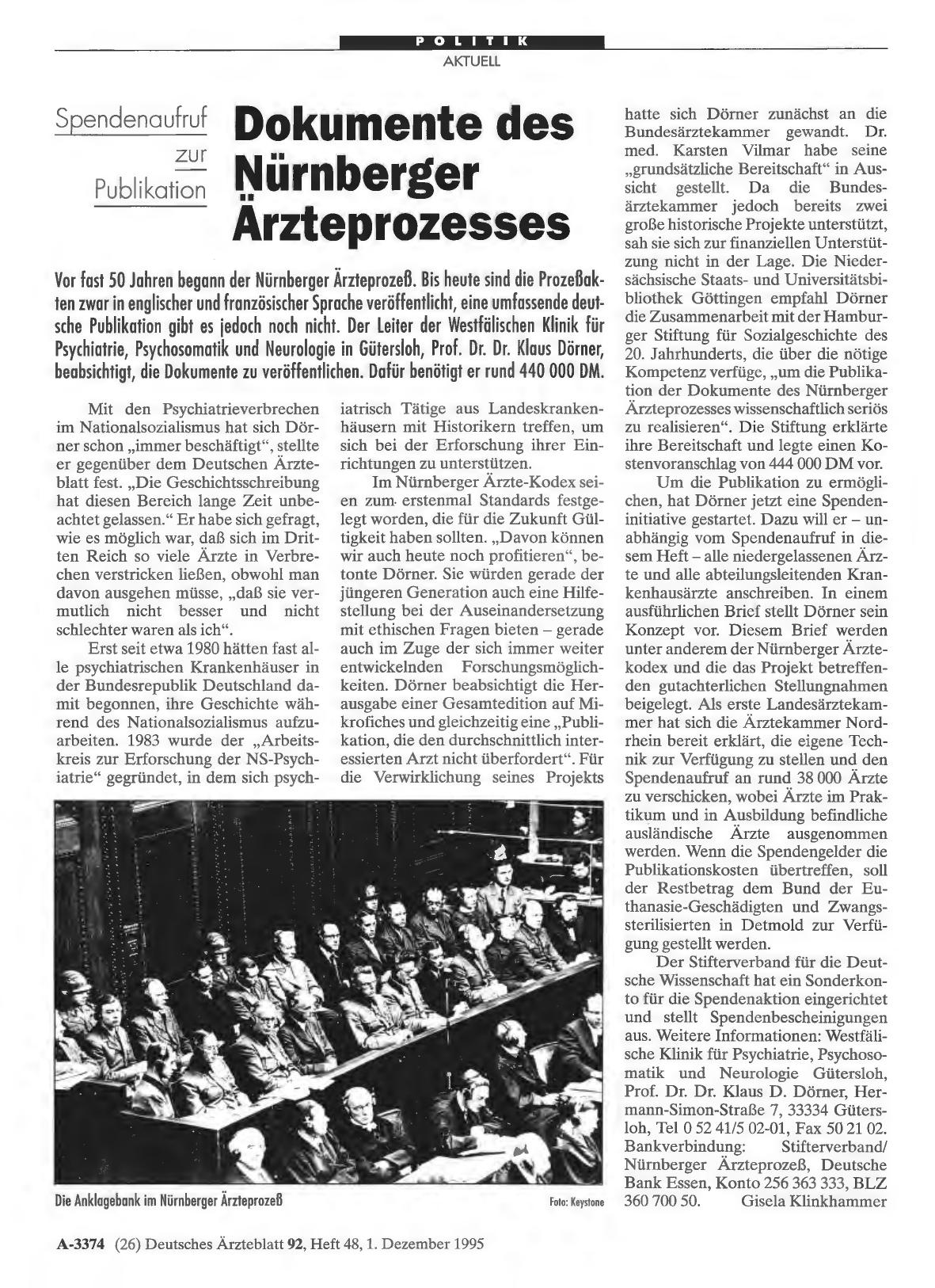 Vorschauseite 1: Spendenaufruf zur Publikation: Dokumente des Nürnberger Ärzteprozesses