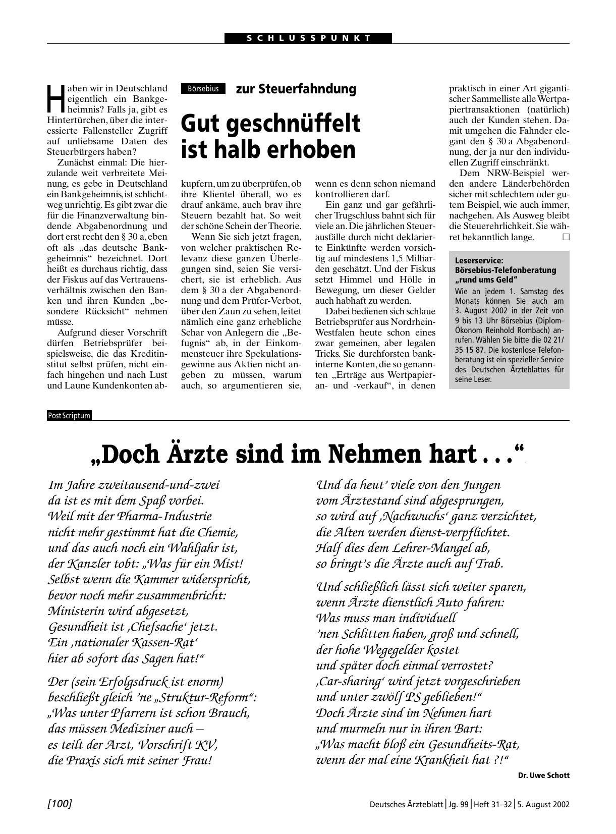 Vorschauseite 1: „Doch Ärzte sind im Nehmen hart. .. „