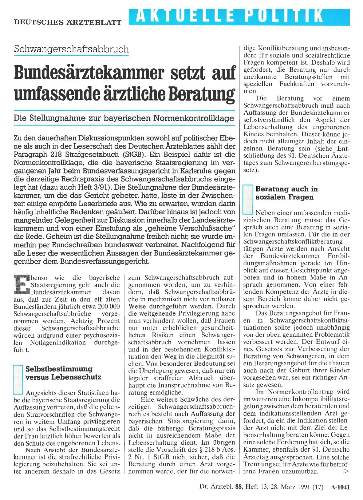 Vorschauseite 1: Schwangerschaftsabbruch: Bundesärztekammer setzt auf umfassende ärztliche Beratung