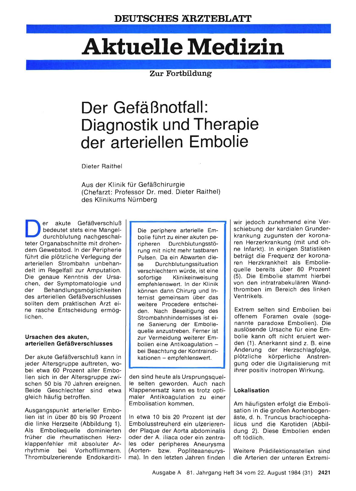 Vorschauseite 1: Der Gefäßnotfall: Diagnostik und Therapie der arteriellen Embolie