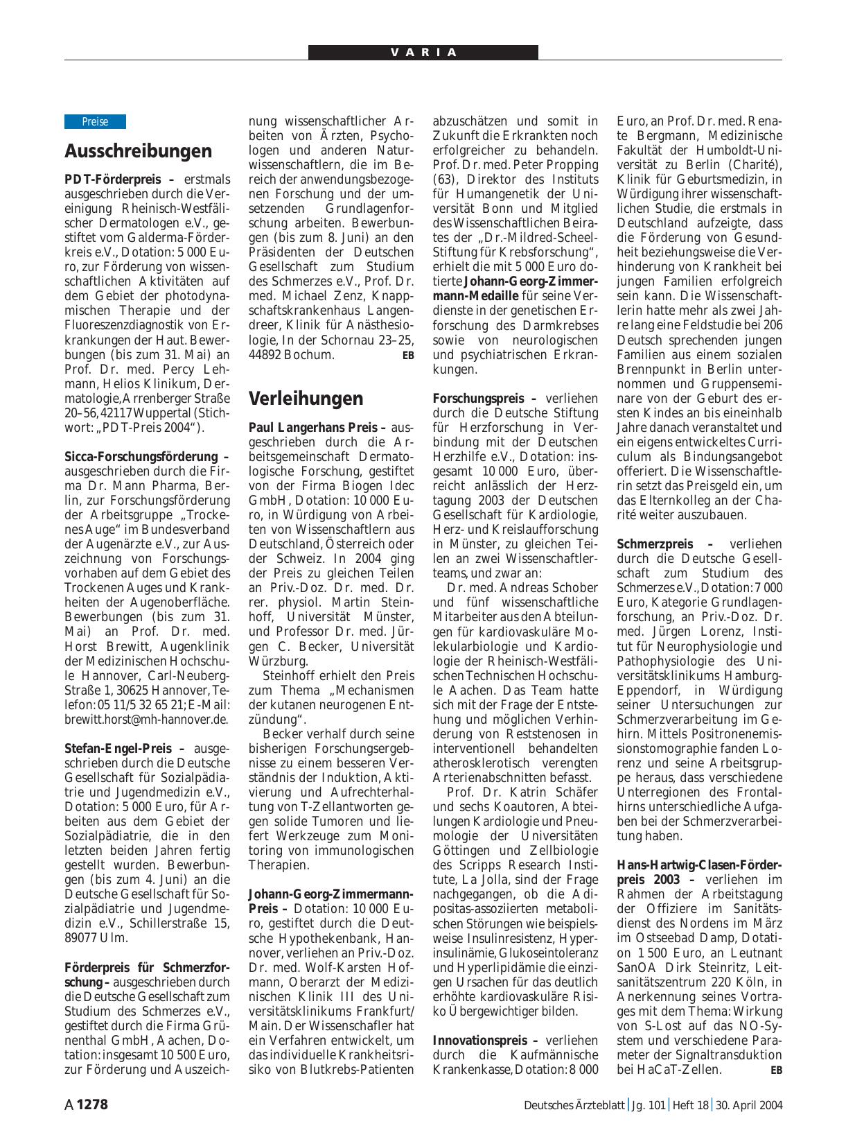 Vorschauseite 1: Verleihungen