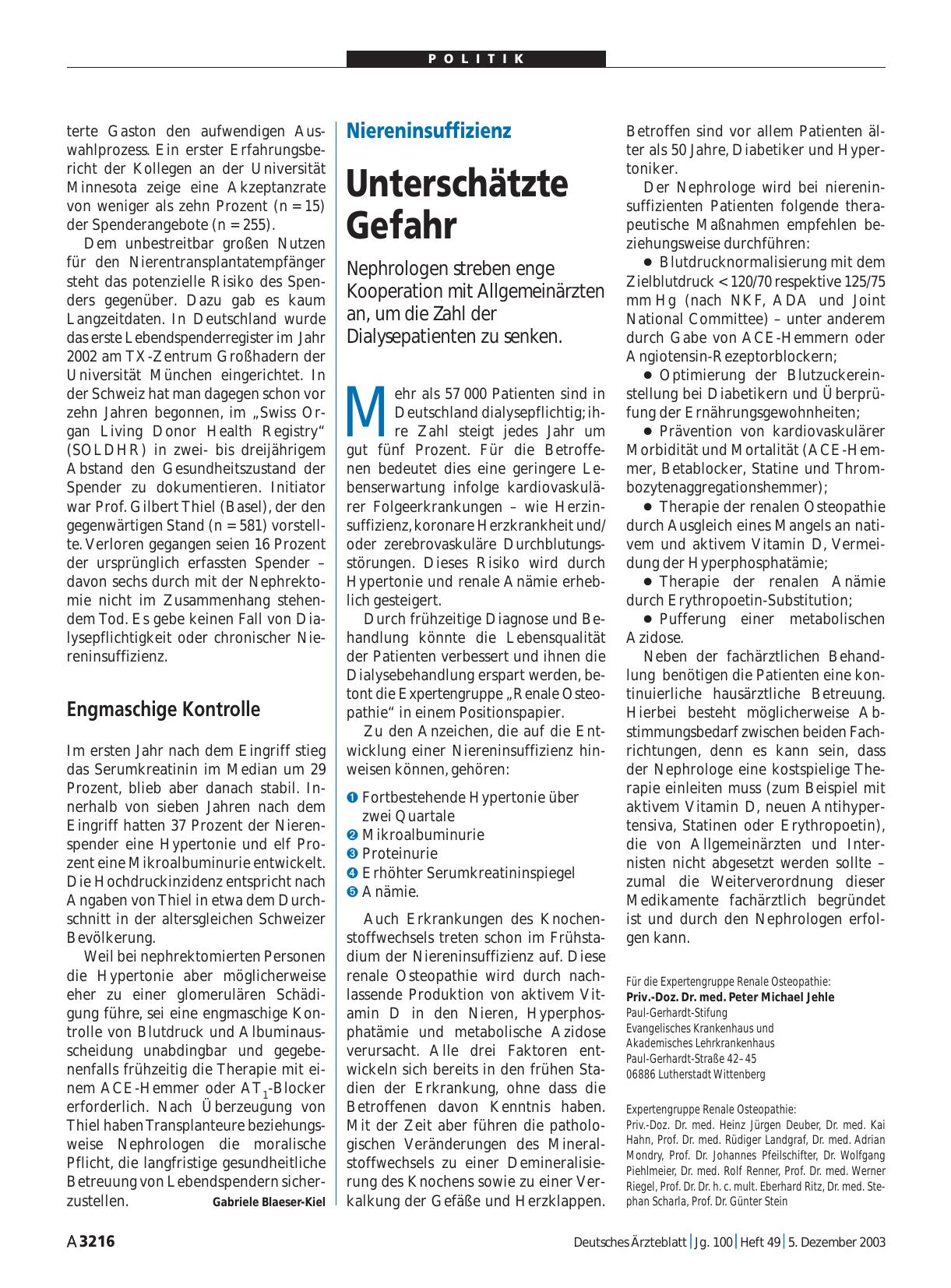 Vorschauseite 1: Niereninsuffizienz: Unterschätzte Gefahr