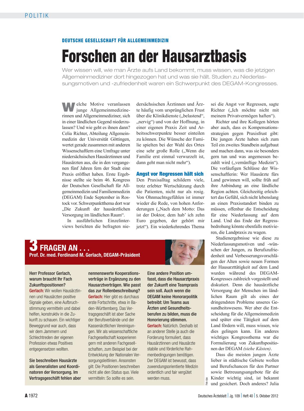 Vorschauseite 1: Deutsche Gesellschaft für Allgemeinmedizin: Forschen an der Hausarztbasis