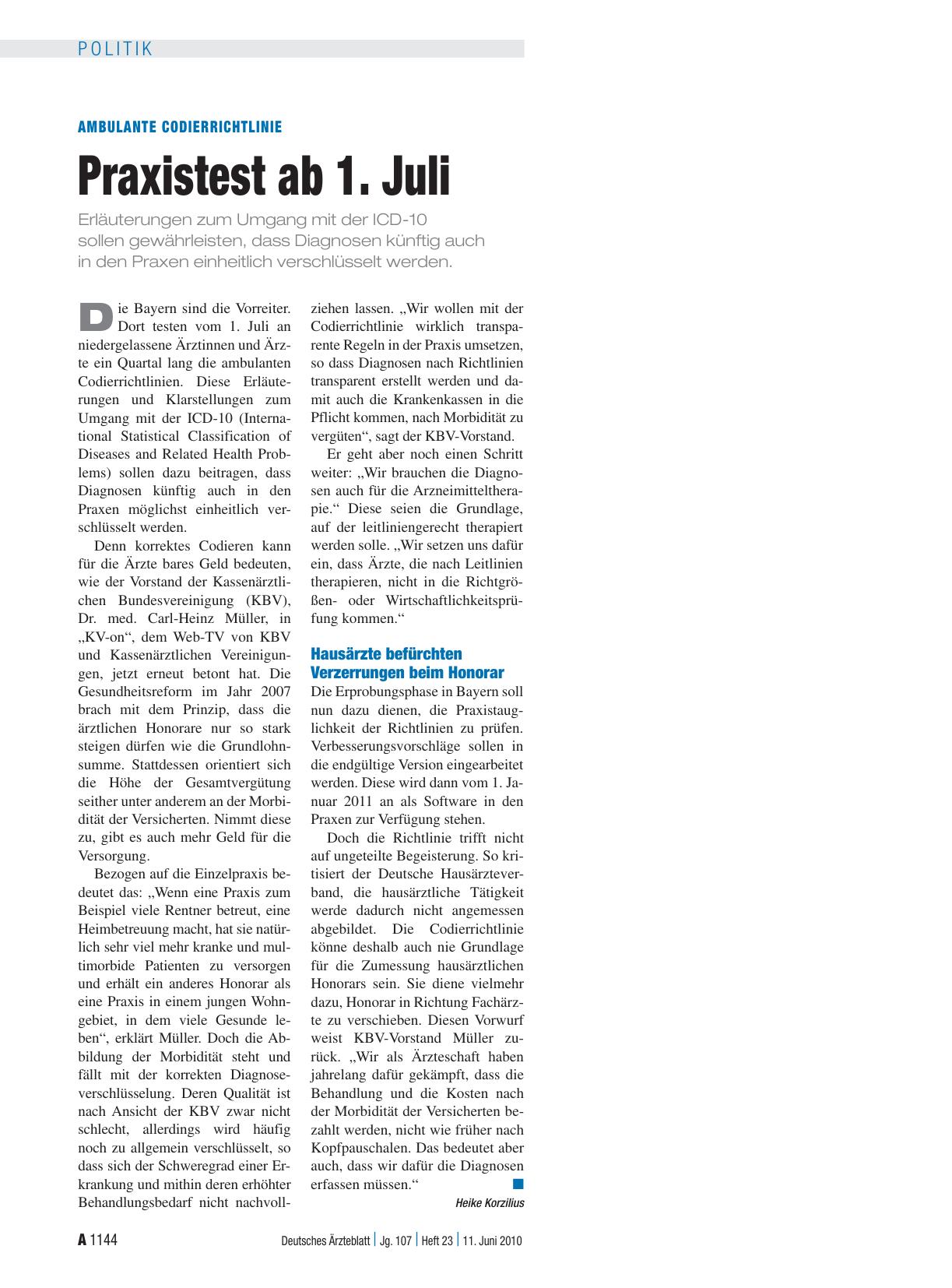 Vorschauseite 1: Ambulante Codierrichtlinie: Praxistest ab 1. Juli