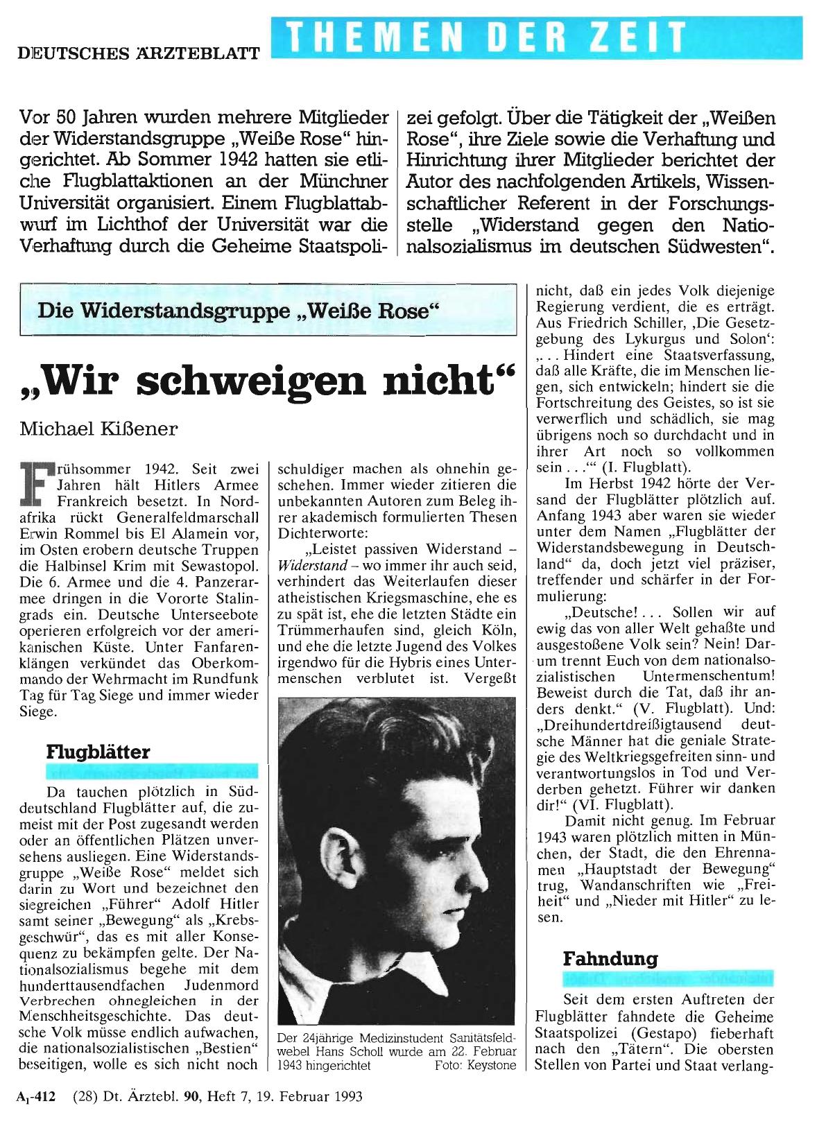 Vorschauseite 1: Die Widerstandsgruppe „Weiße Rose“: „Wir schweigen nicht“