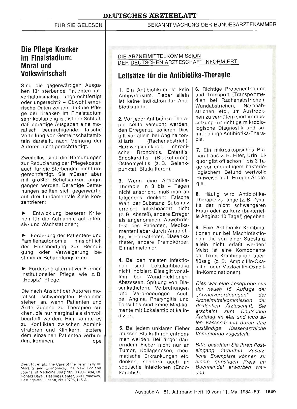Vorschauseite 1: DIE ARZNEIMITTELKOMMISSION DER DEUTSCHEN ÄRZTESCHAFT INFORMIERT: Leitsätze für die Antibiotika-Therapie