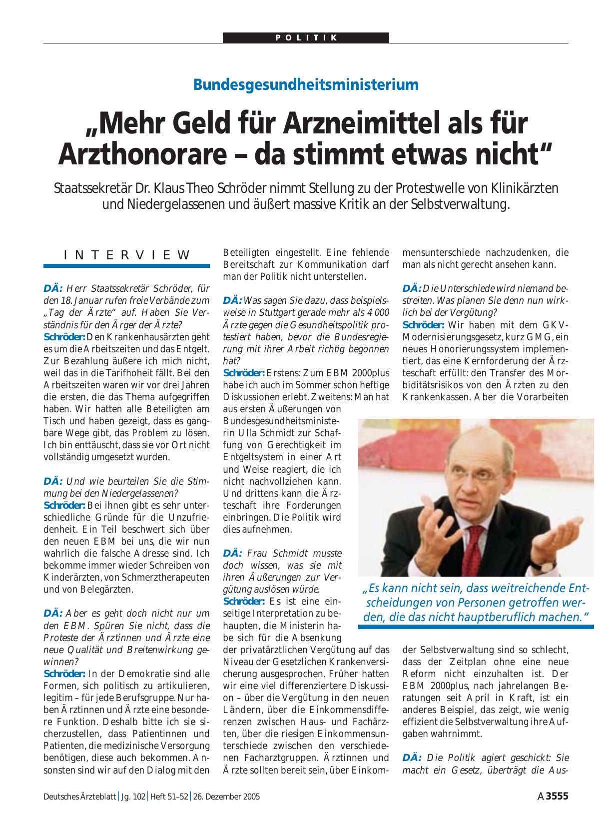 Vorschauseite 1: Bundesgesundheitsministerium: „Mehr Geld für Arzneimittel als für Arzthonorare – da stimmt etwas nicht“