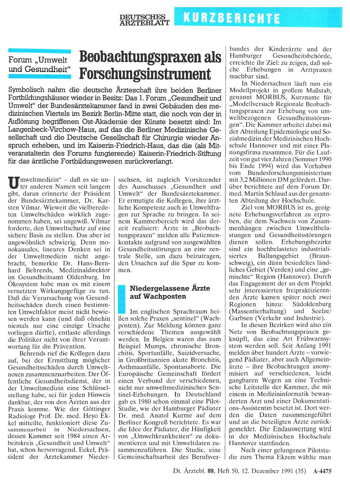 Vorschauseite 1: Forum „Umwelt und Gesundheit“: Beobachtungspraxen als Forschungsinstrument