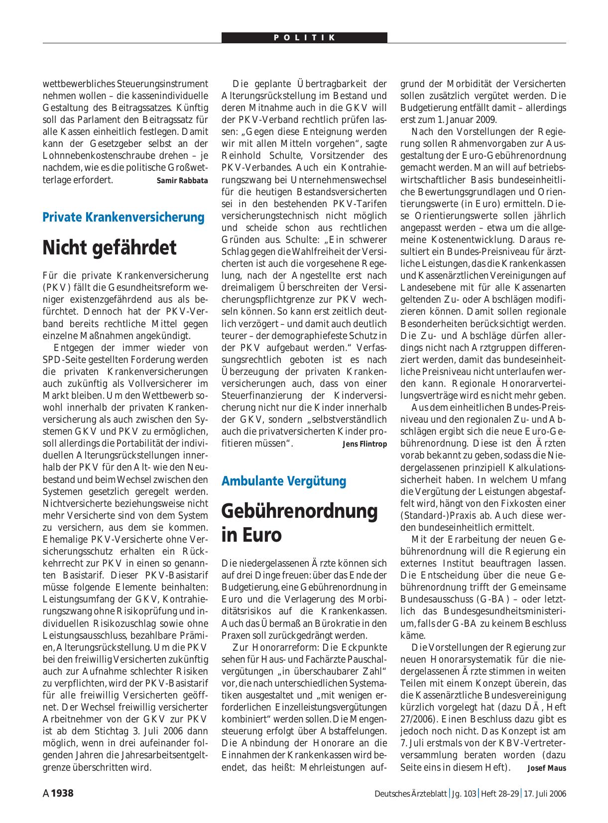 Vorschauseite 1: Private Krankenversicherung: Nicht gefährdet