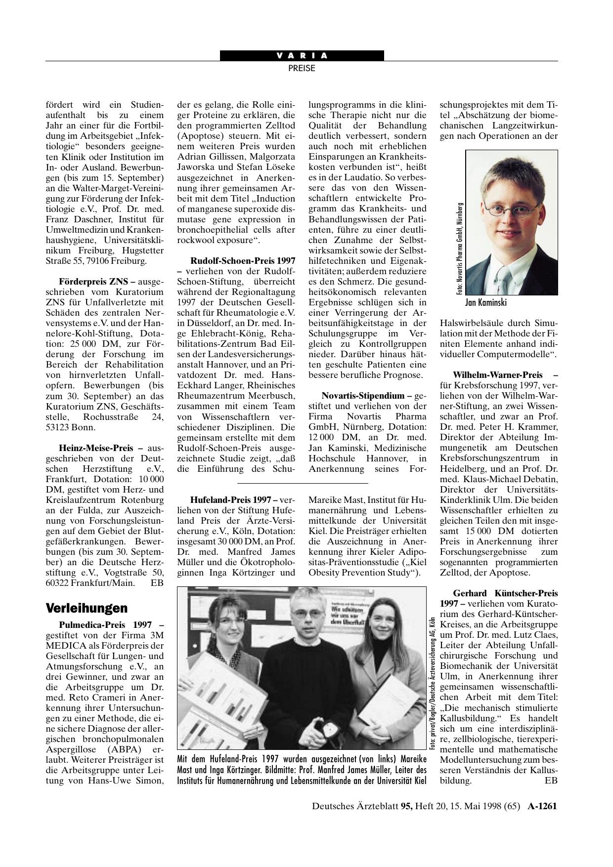 Vorschauseite 1: Verleihungen