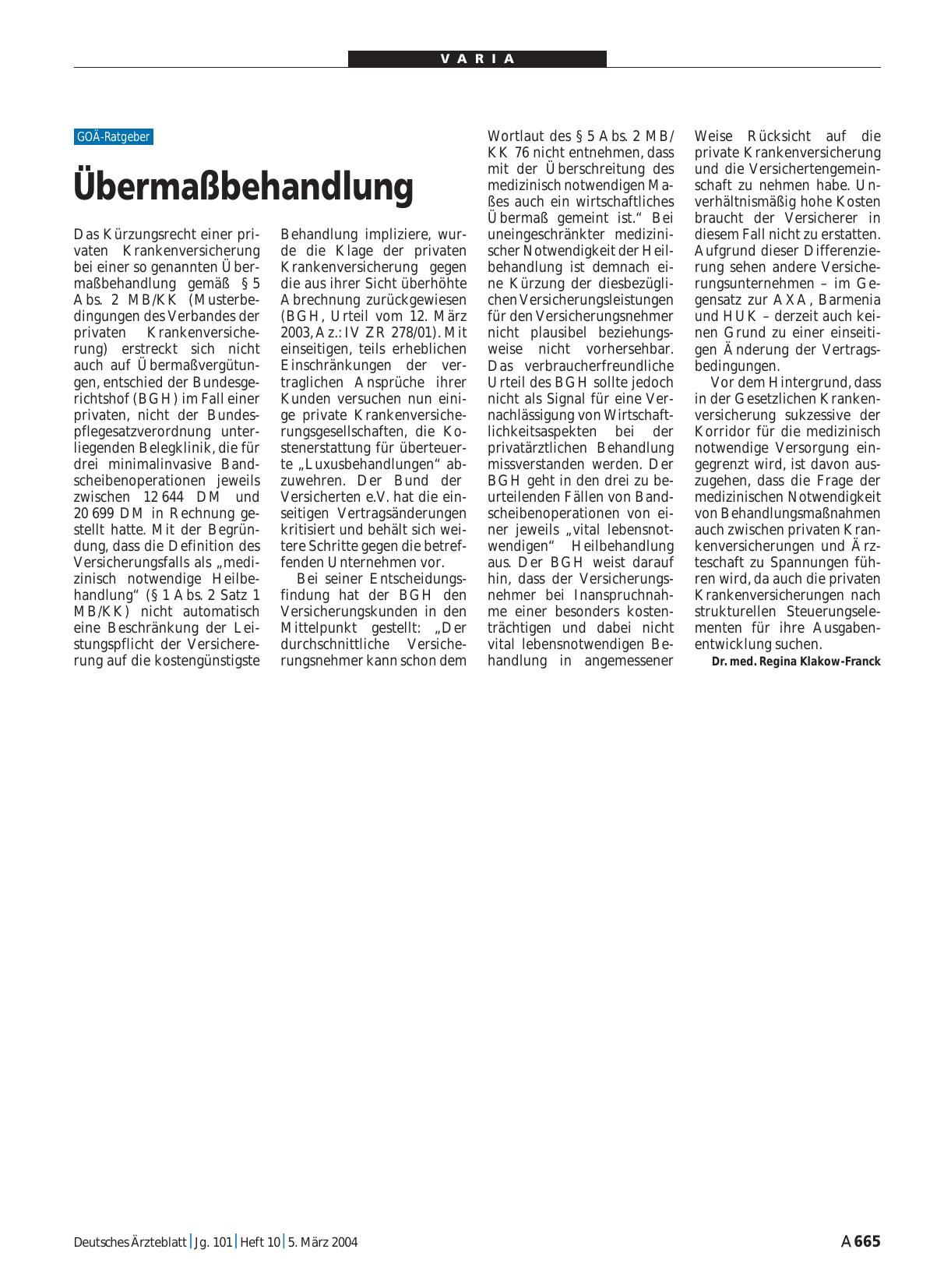 Vorschauseite 1: Übermaßbehandlung