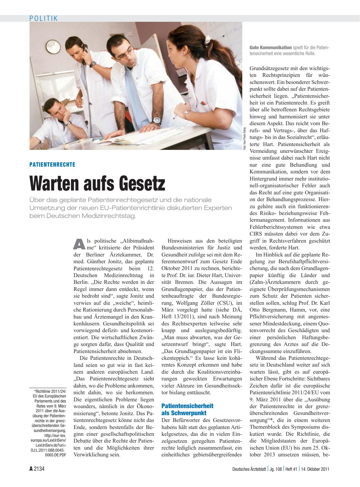 Vorschauseite 1: Patientenrechte: Warten aufs Gesetz