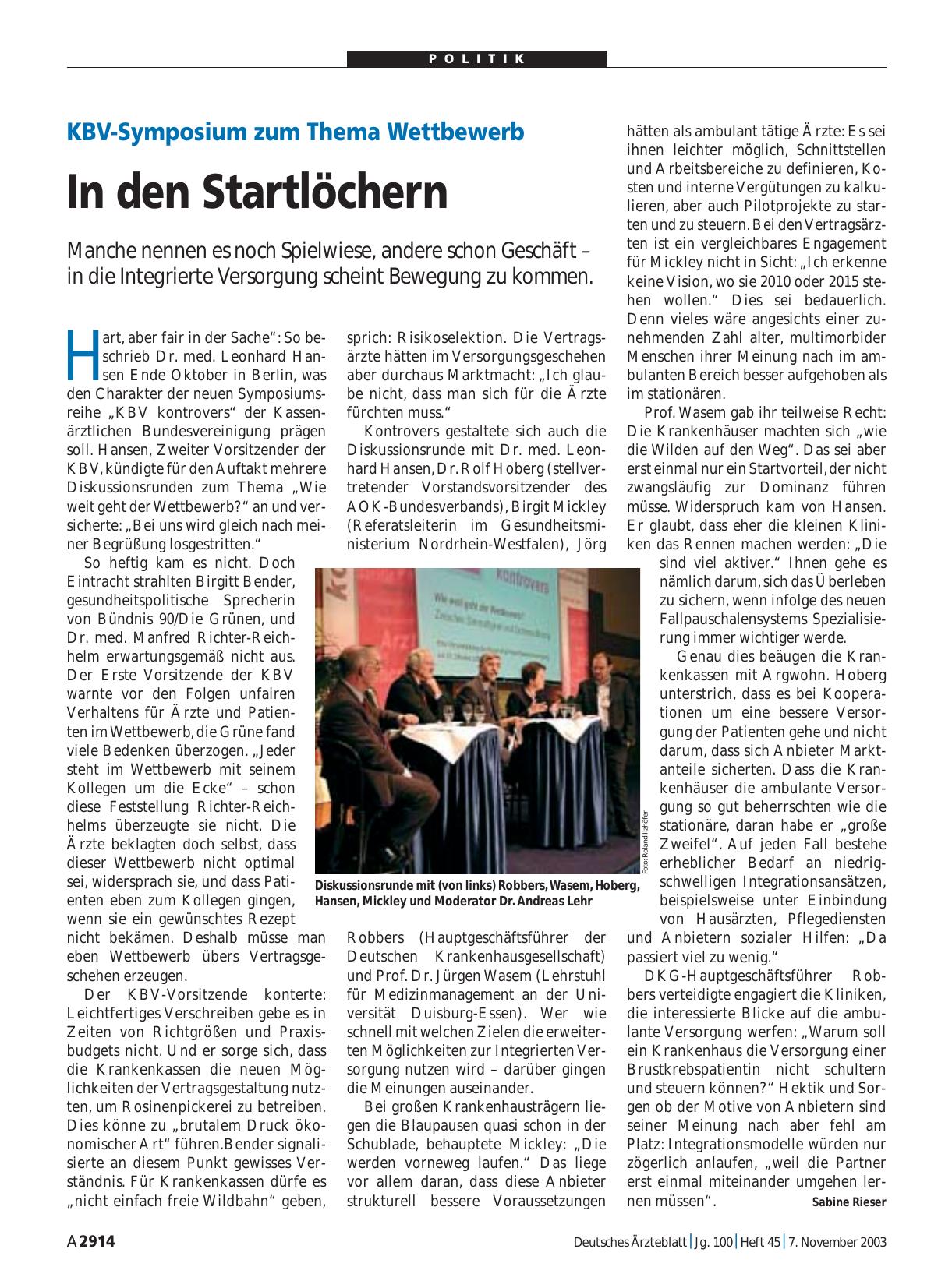 Vorschauseite 1: KBV-Symposium zum Thema Wettbewerb: In den Startlöchern