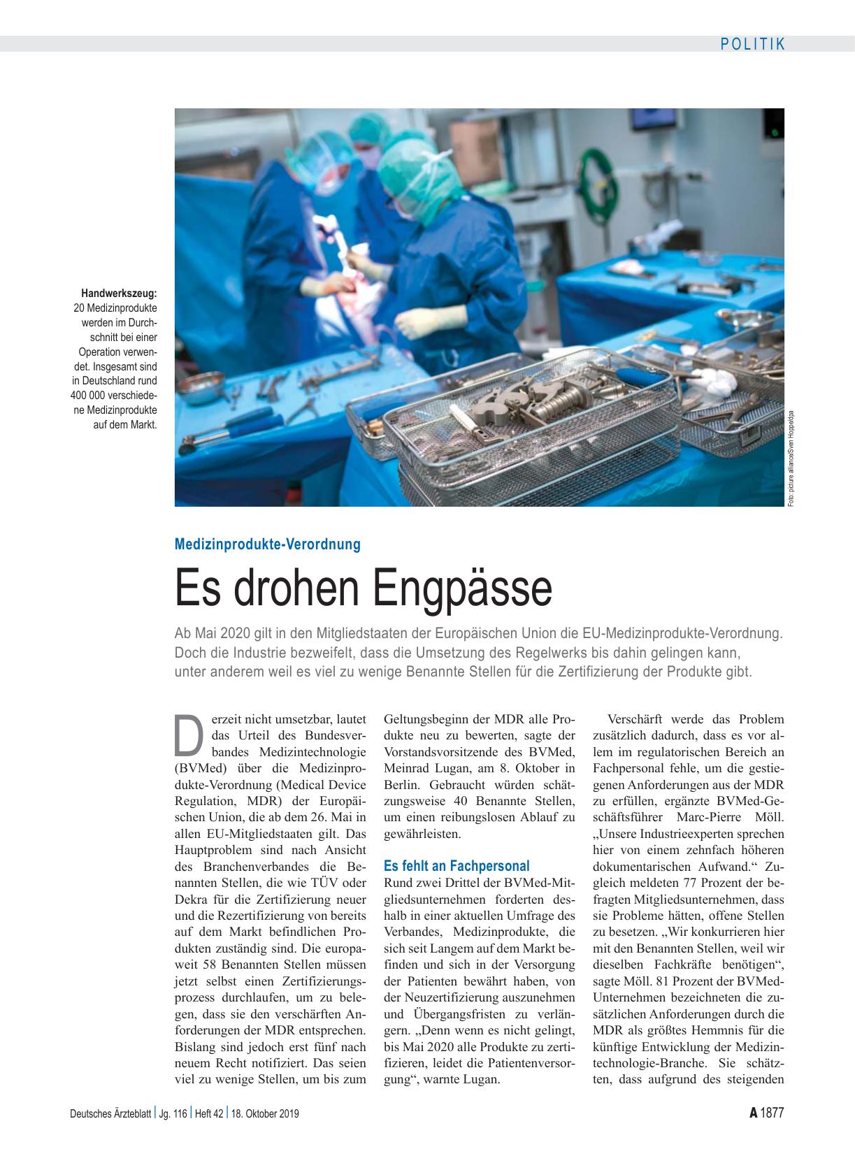 Vorschauseite 1: Medizinprodukte-Verordnung: Es drohen Engpässe
