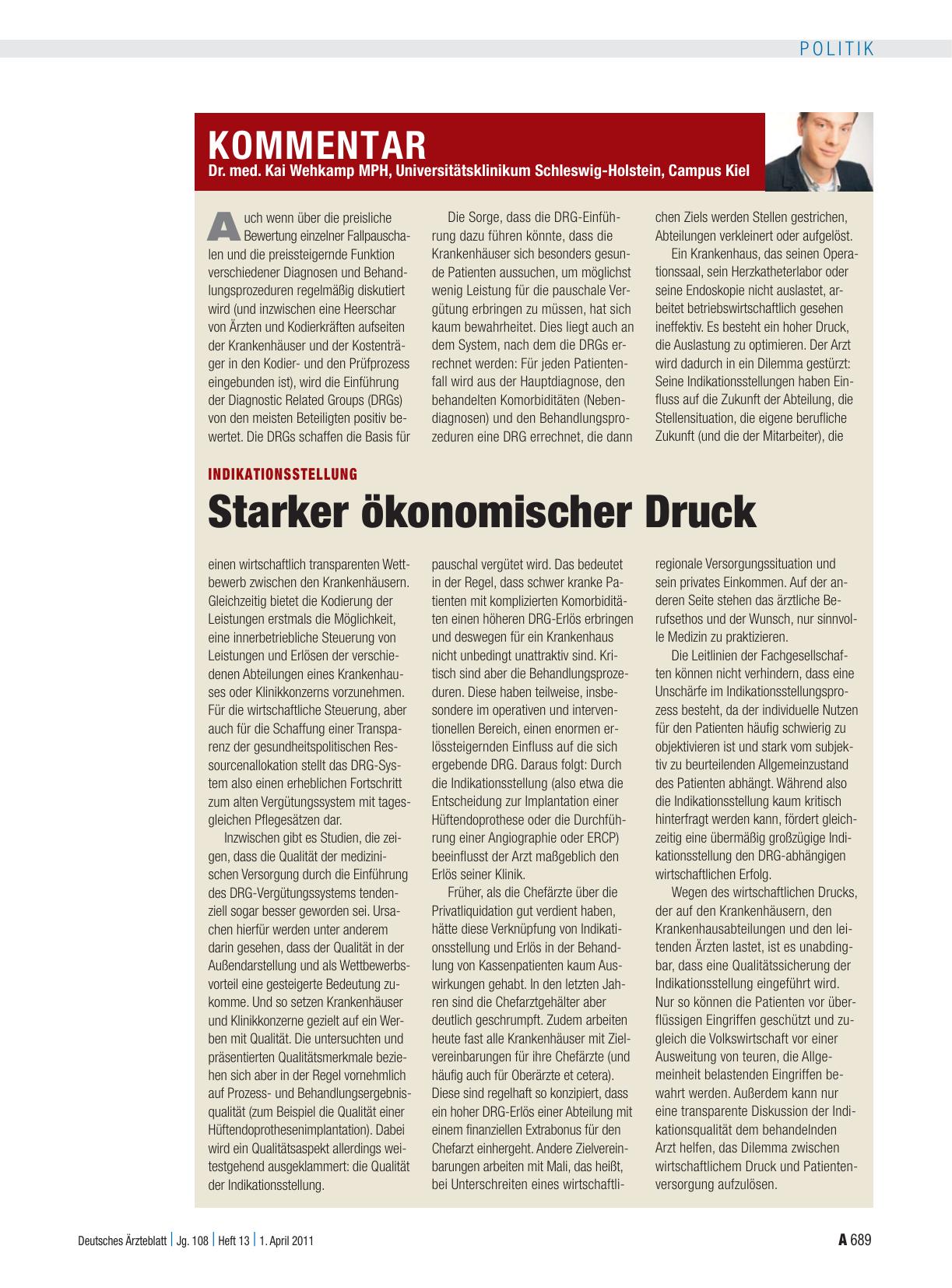 Vorschauseite 1: Indikationsstellung: Starker ökonomischer Druck