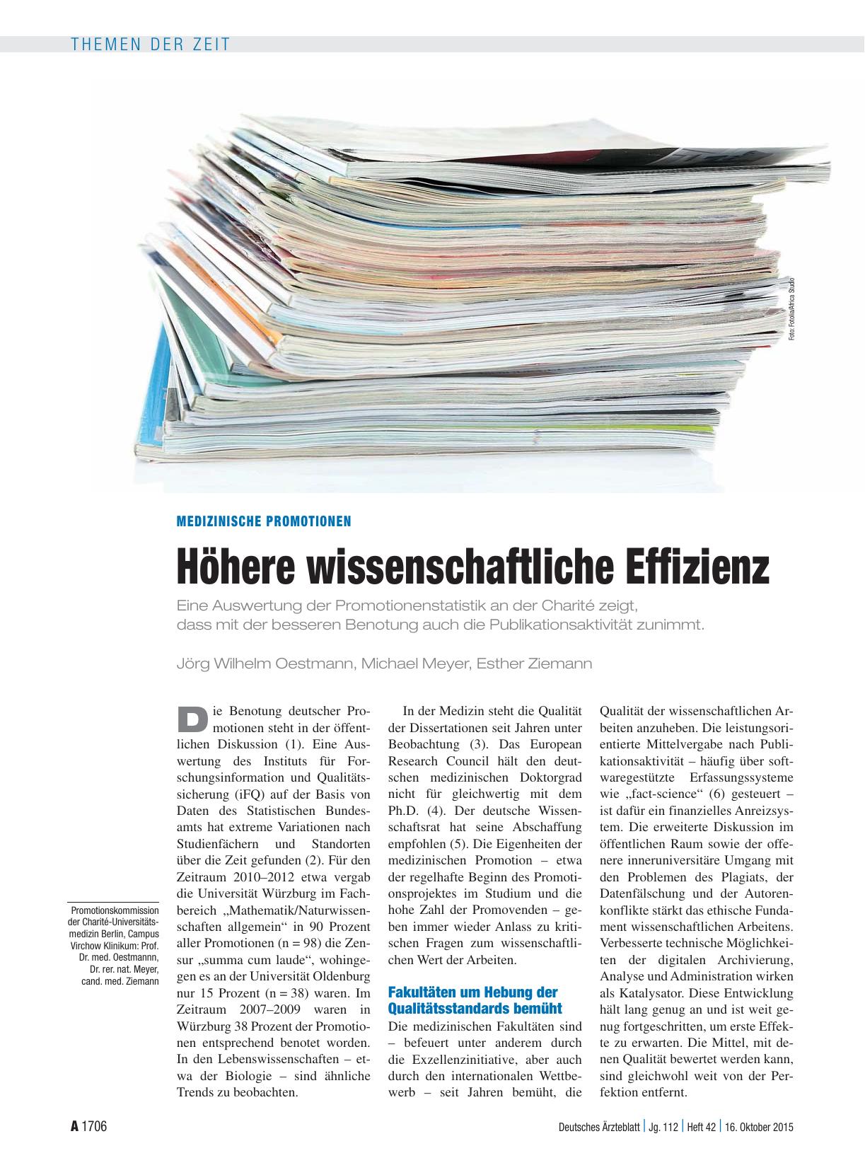 Vorschauseite 1: Medizinische Promotionen: Höhere wissenschaftliche Effizienz
