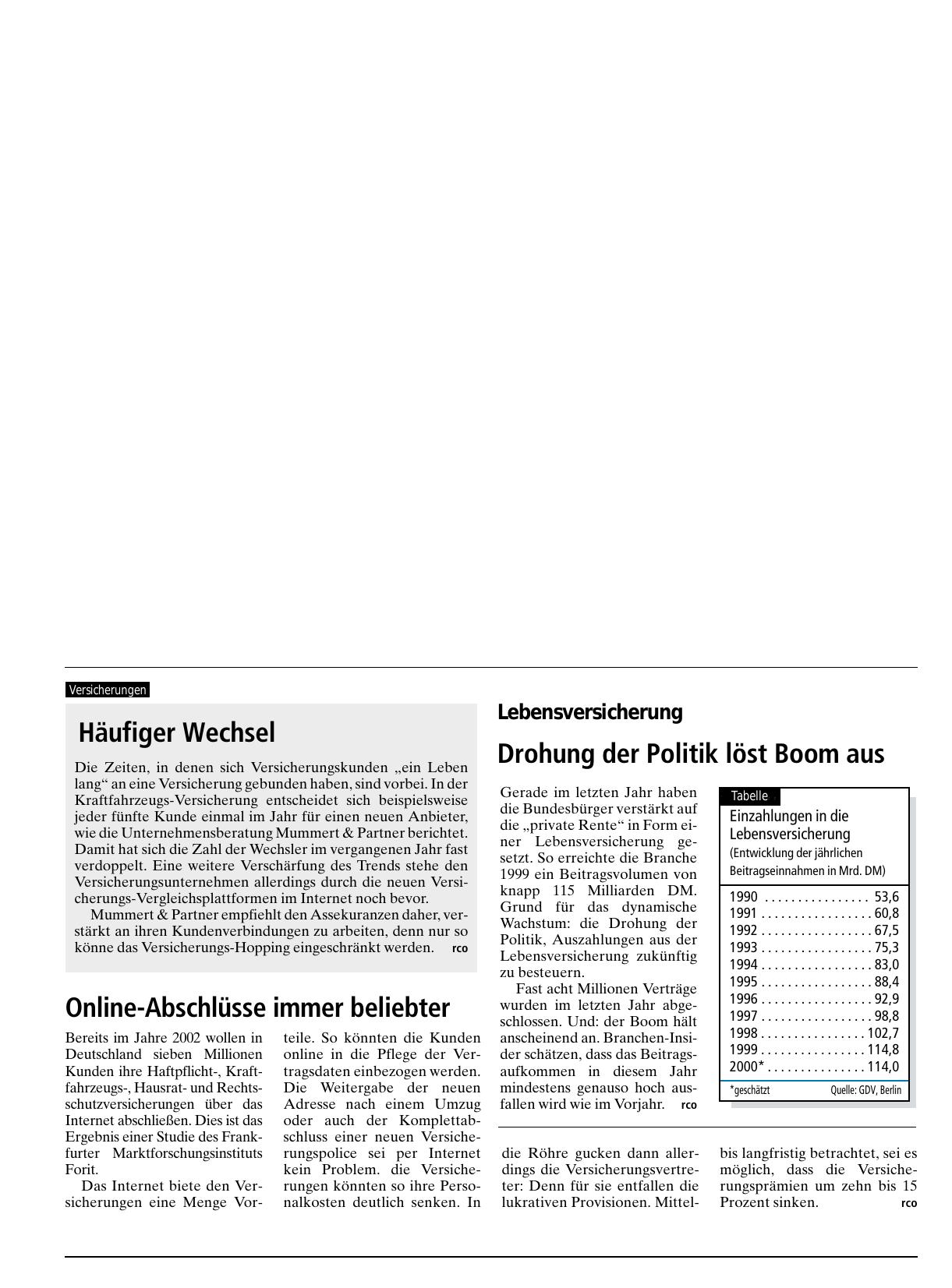 Vorschauseite 1: Lebensversicherung: Drohung der Politik löst Boom aus