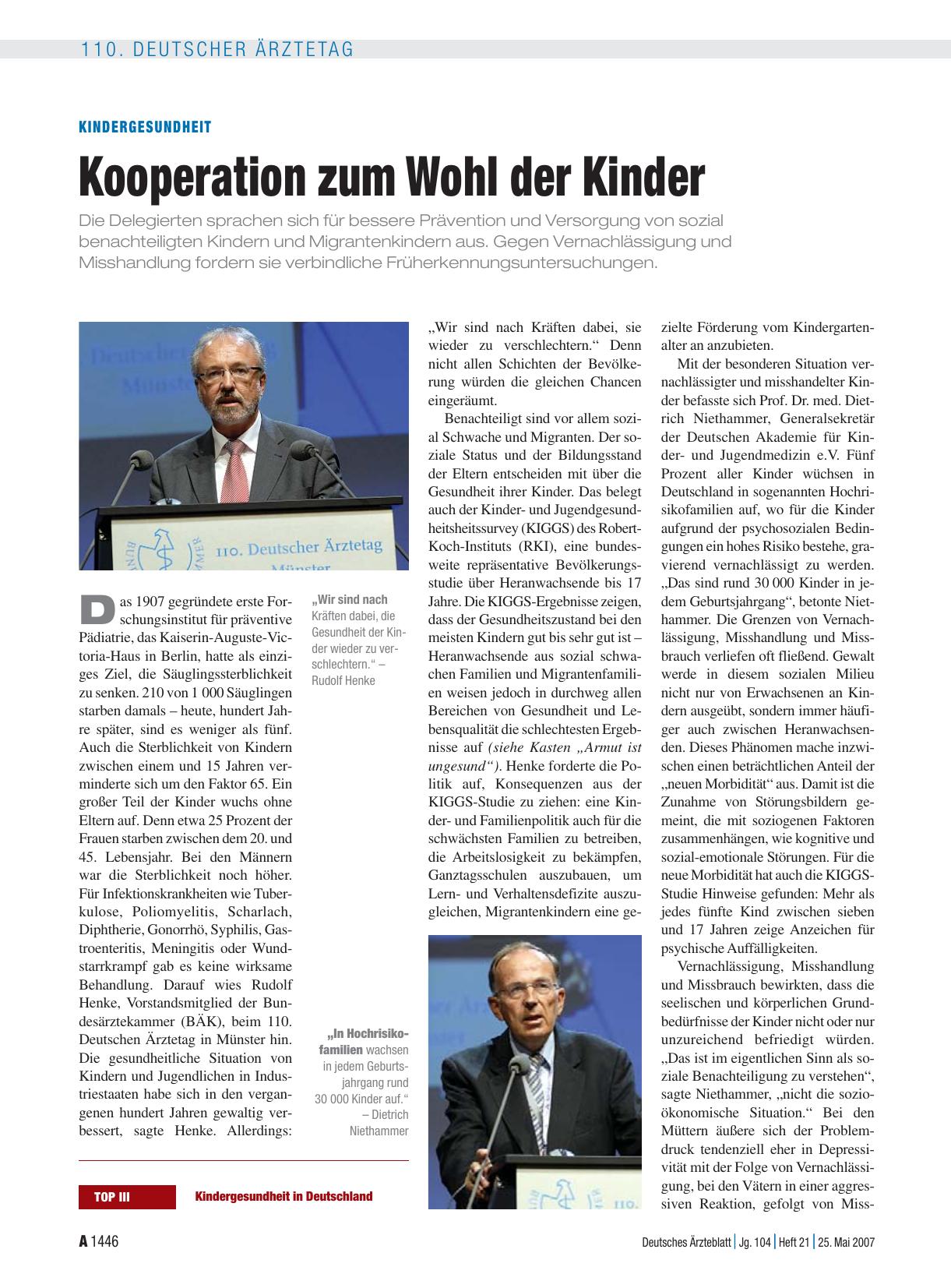 Vorschauseite 1: Kindergesundheit: Kooperation zum Wohl der Kinder