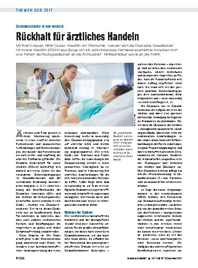 Vorschauseite 1: Ökonomisierung in der Medizin: Rückhalt für ärztliches Handeln