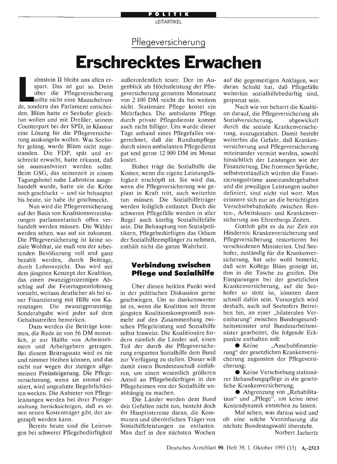 Vorschauseite 1: Pflegeversicherung: Erschrecktes Erwachen