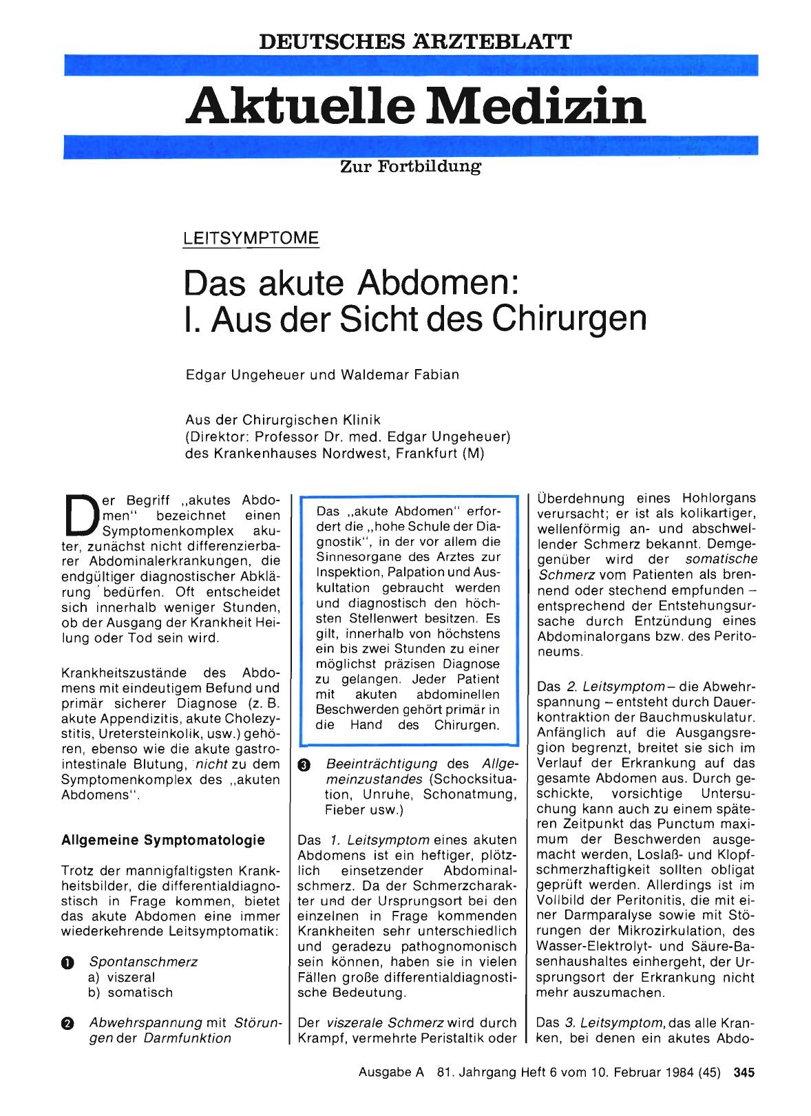 Vorschauseite 1: Das akute Abdomen: 1. Aus der Sicht des Chirurgen