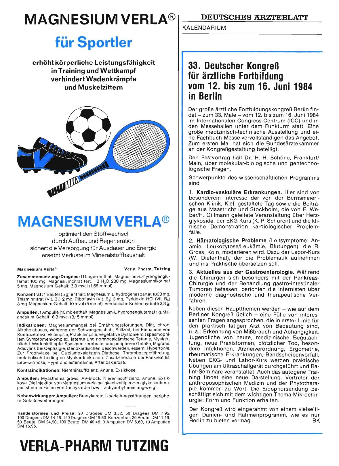 Vorschauseite 1: 33. Deutscher Kongreß für ärztliche Fortbildung vom 12. bis zum 16. Juni 1984 in Berlin