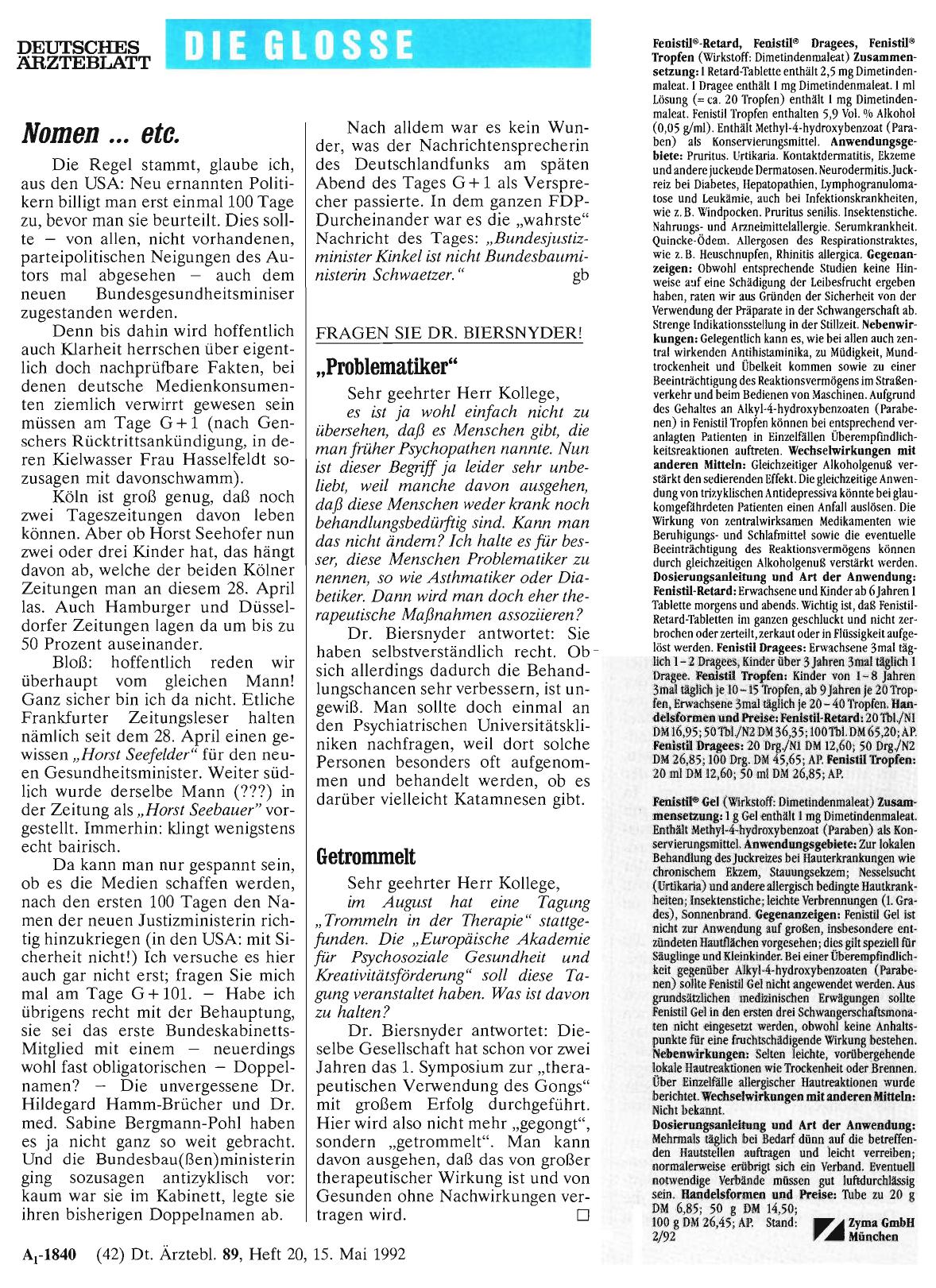 Vorschauseite 1: FRAGEN SIE DR. BIERSNYDER! „Problematiker“
