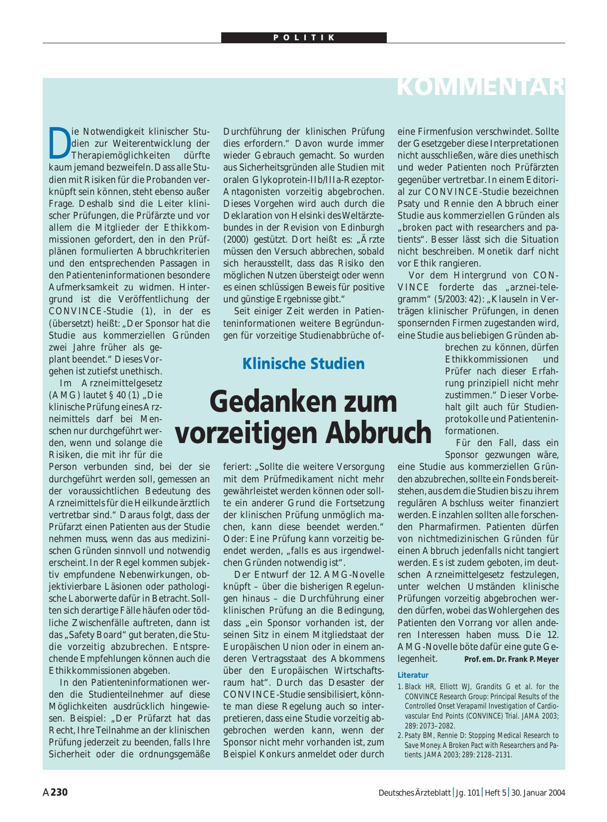 Vorschauseite 1: Klinische Studien: Gedanken zum vorzeitigen Abbruch
