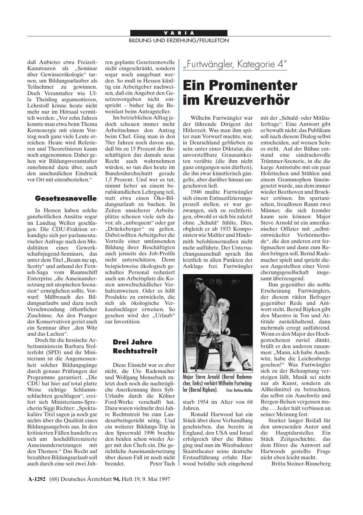 Vorschauseite 1: „Furtwängler, Kategorie 4„: Ein Prominenter im Kreuzverhör