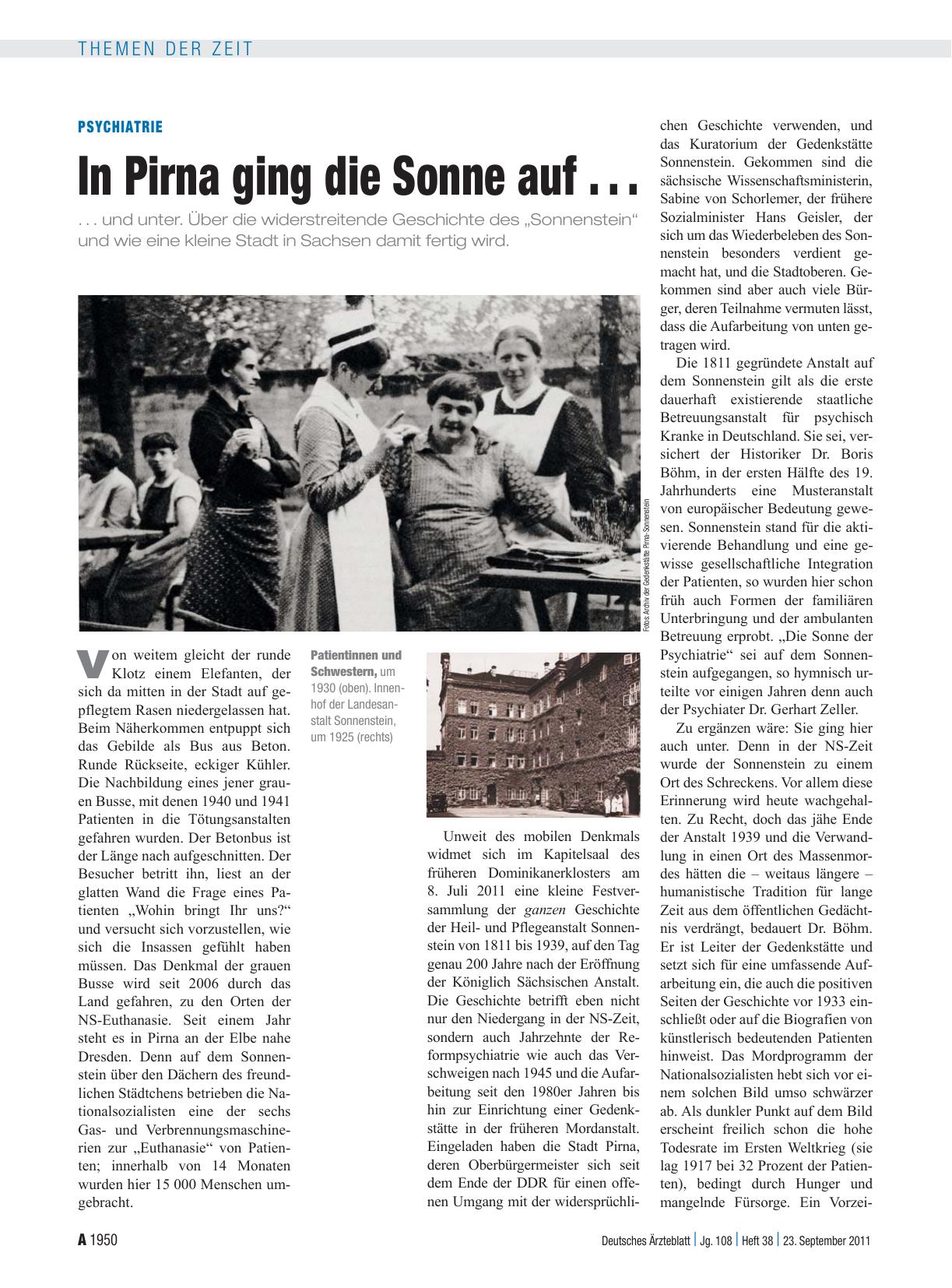 Vorschauseite 1: Psychiatrie: In Pirna ging die Sonne auf . . .