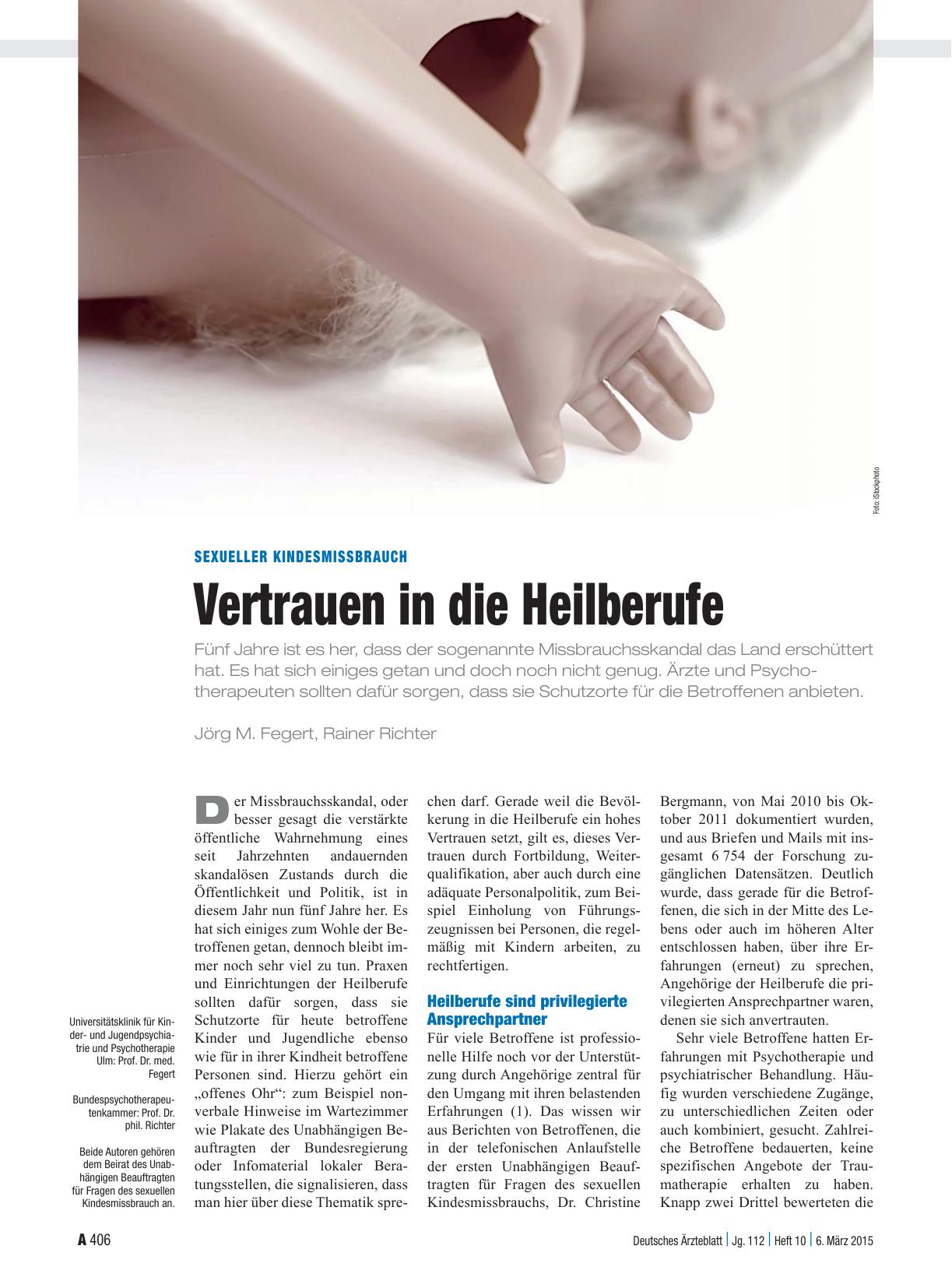 Vorschauseite 1: Sexueller Kindesmissbrauch: Vertrauen in die Heilberufe