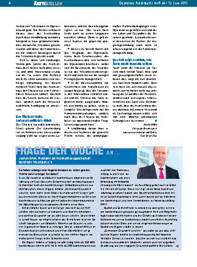 Vorschauseite 1: Frage der Woche an. .. Jochen Brink, Präsident der Krankenhausgesellschaft Nordrhein-Westfalen e. V.
