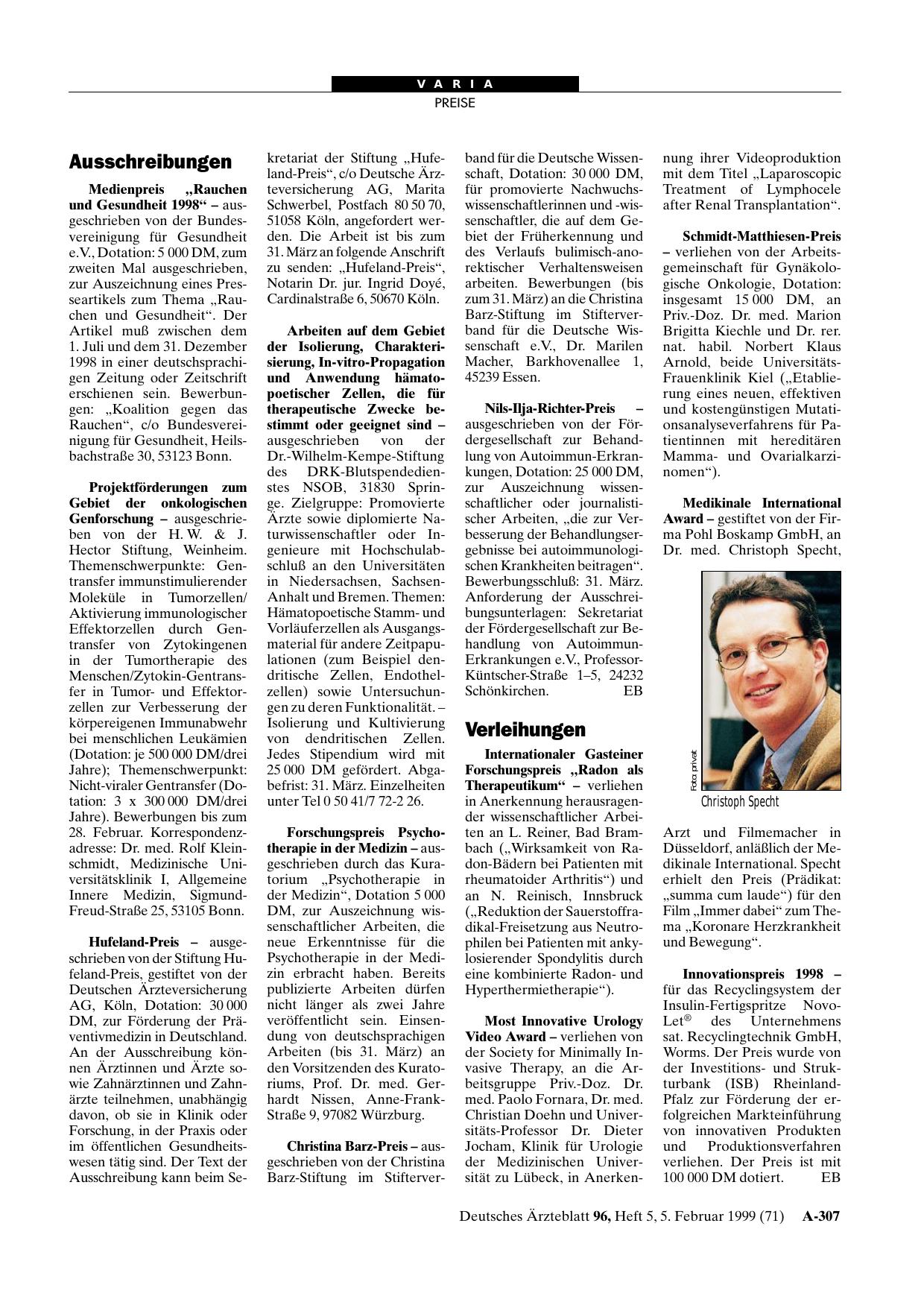 Vorschauseite 1: Verleihungen