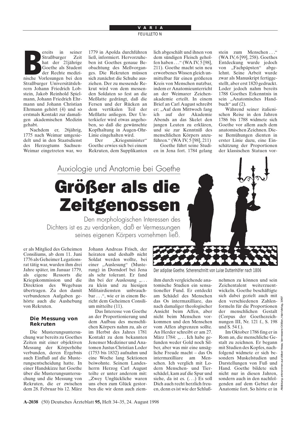 Vorschauseite 1: Auxiologie und Anatomie bei Goethe: Größer als die Zeitgenossen