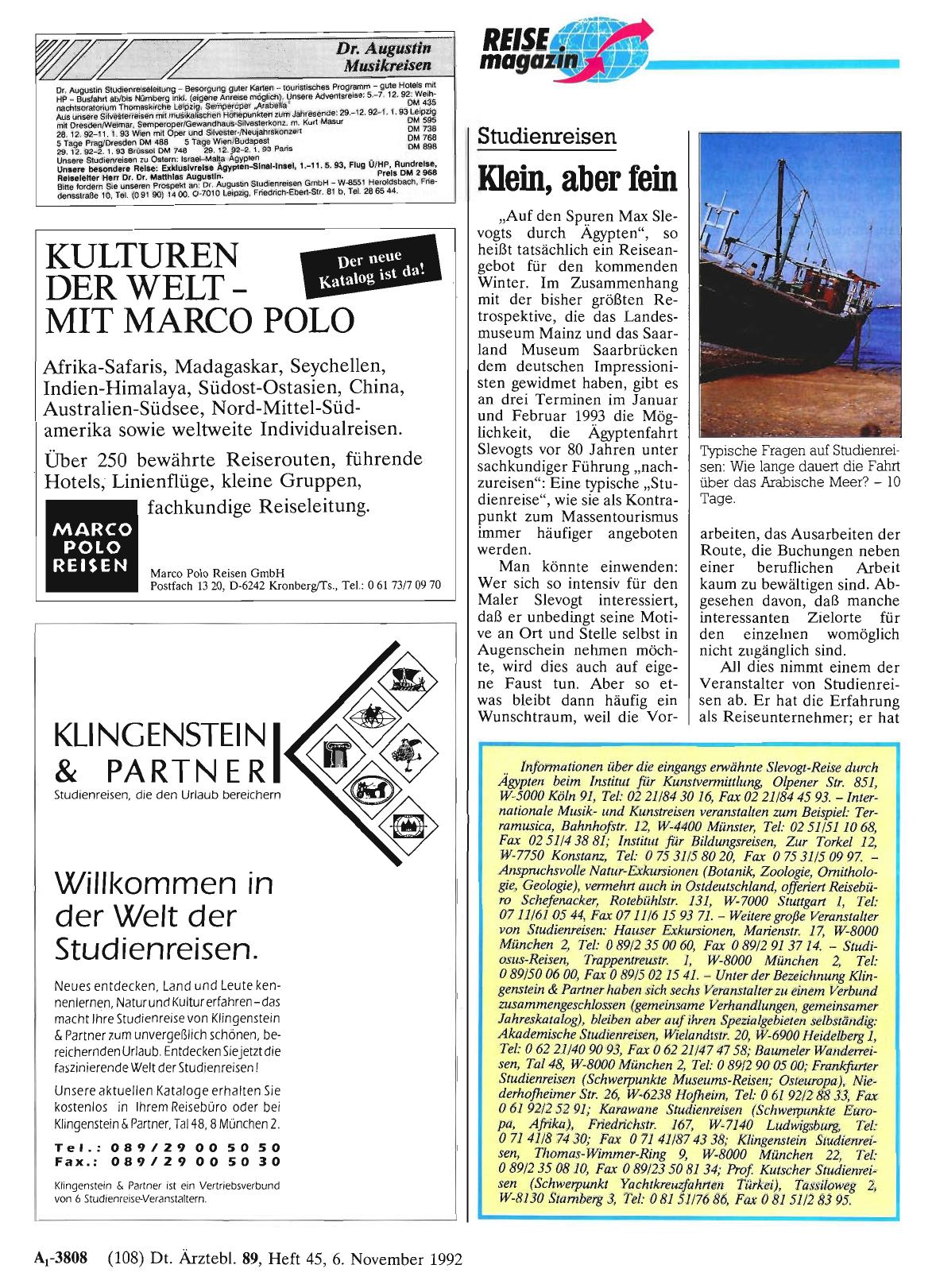 Vorschauseite 1: Studienreisen: Klein, aber fein
