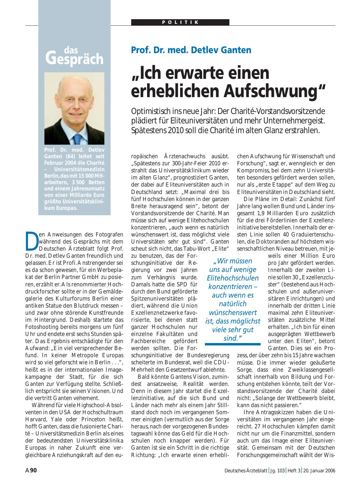 Vorschauseite 1: Prof. Dr. med. Detlev Ganten: „Ich erwarte einen erheblichen Aufschwung“