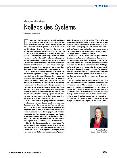 Vorschauseite 1: Kinderintensivstationen: Kollaps des Systems