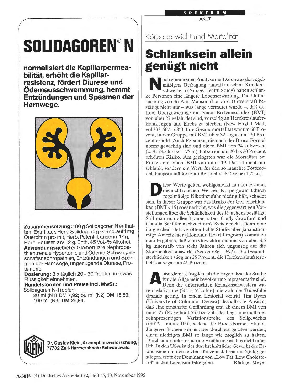 Vorschauseite 1: Körpergewicht und Mortalität Schlanksein allein genügt nicht
