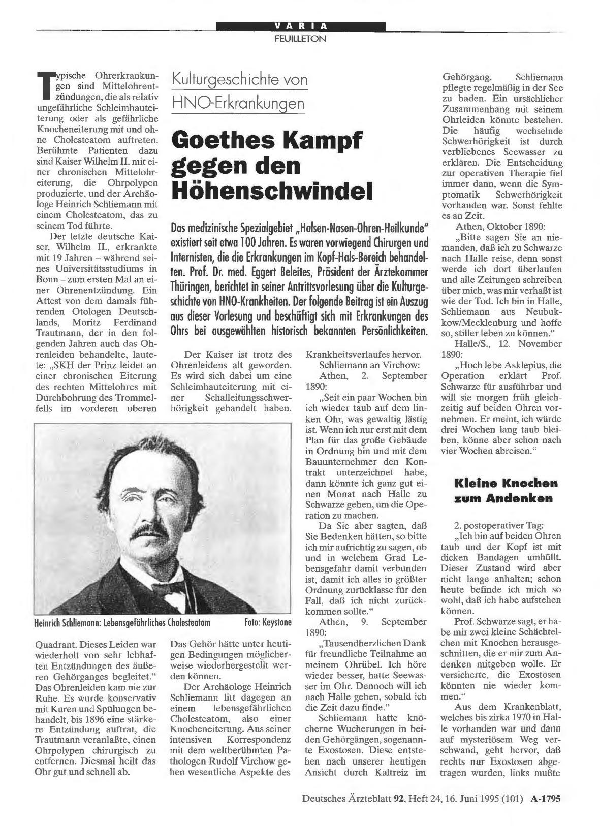 Vorschauseite 1: Kulturgeschichte von HNO-Erkrankungen: Goethes Kampf gegen den Höhenschwindel