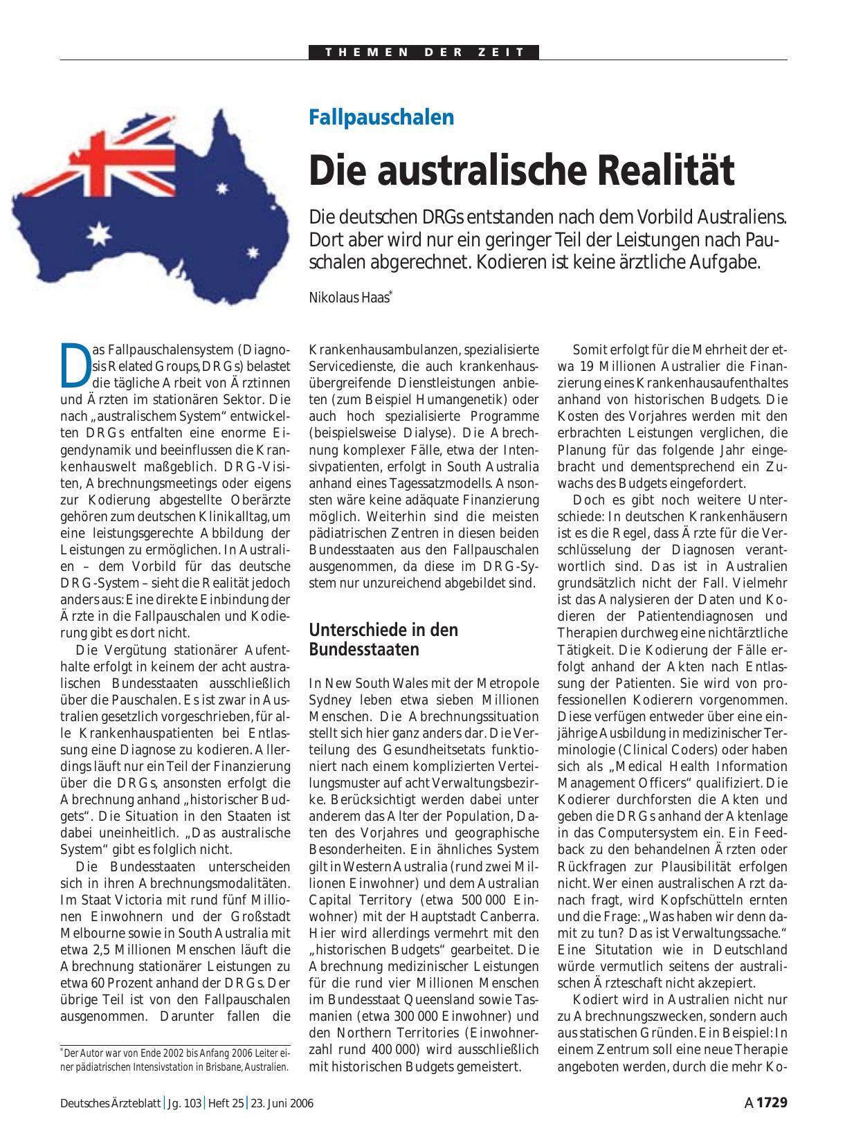 Vorschauseite 1: Fallpauschalen: Die australische Realität