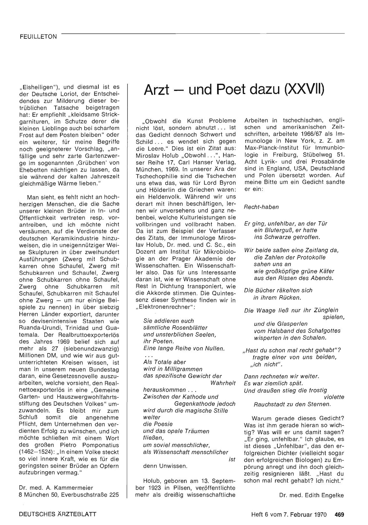 Vorschauseite 1: Arzt — und Poet dazu (XXVII): Miroslav Holub